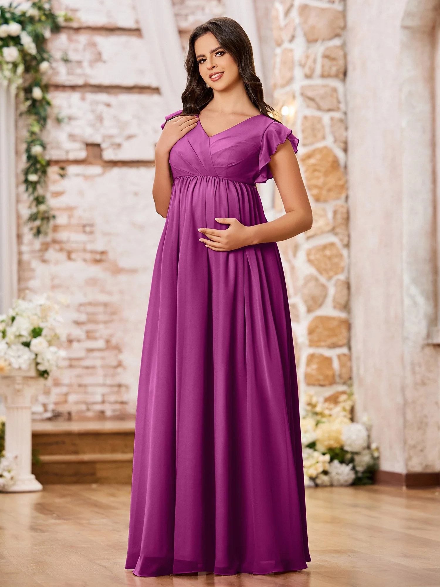 A-line Chiffon Maxi Dresses with Flutter Sleeves Orchid - Image 3