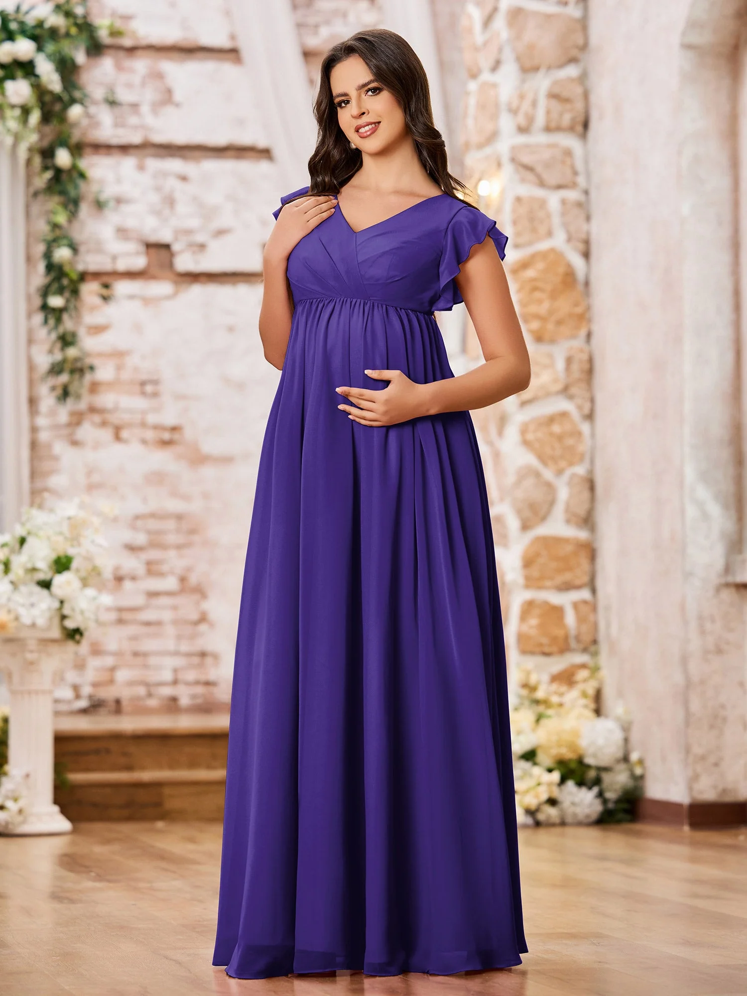 A-line Chiffon Maxi Dresses with Flutter Sleeves Regency - Image 3