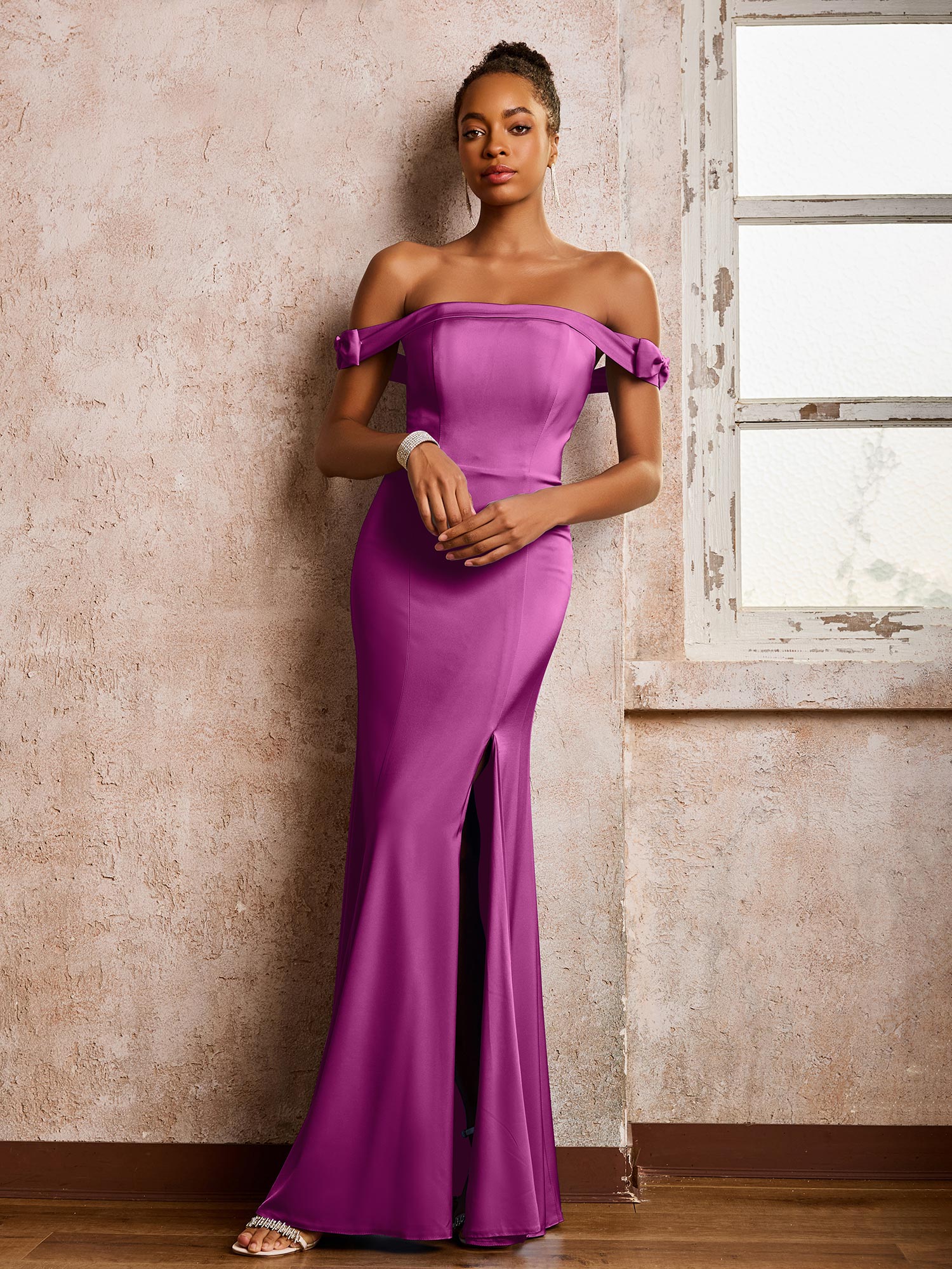 Backless Off-the-shoulder Sheath Dresses With Slit Orchid - Image 3