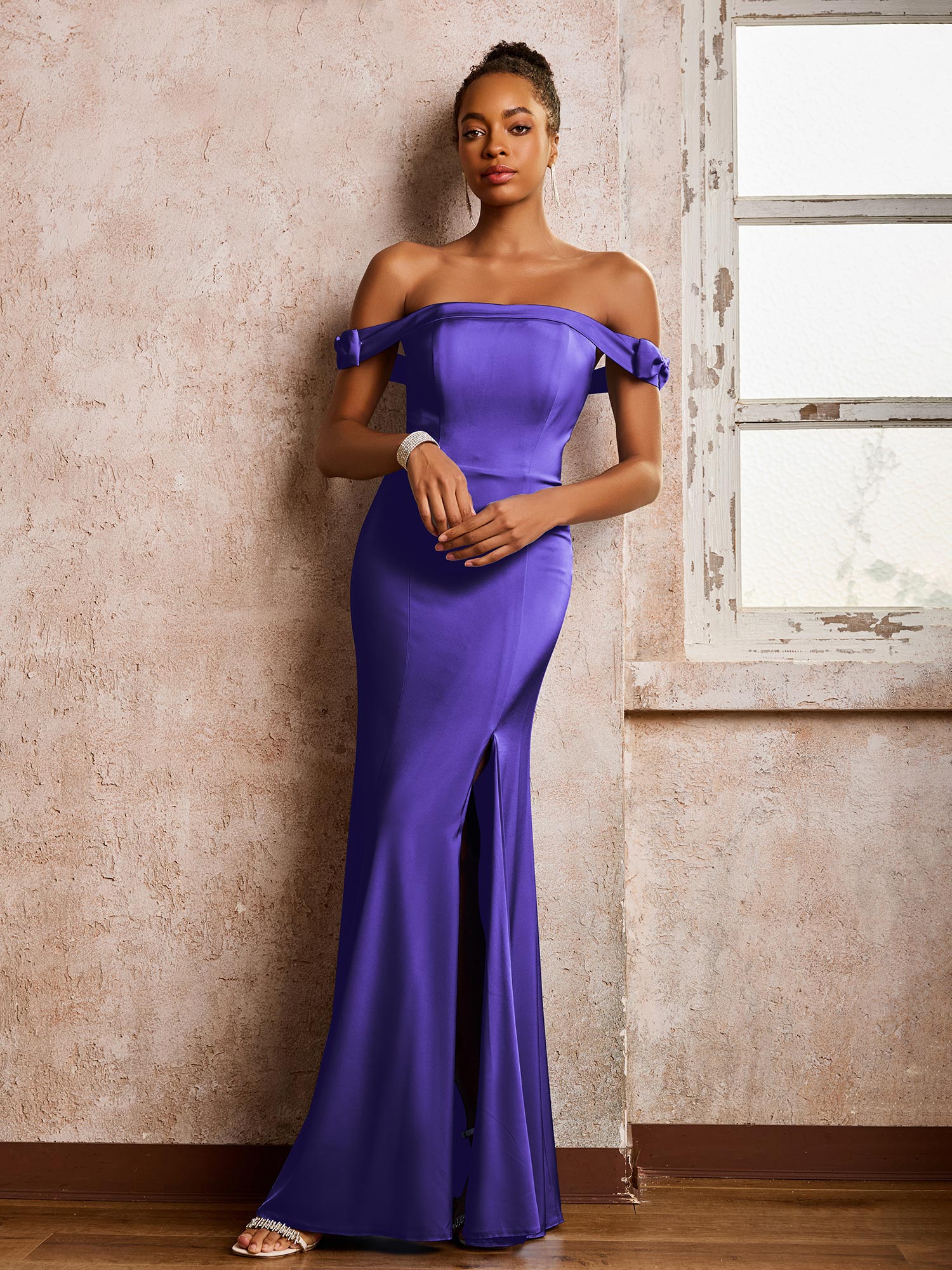 Backless Off-the-shoulder Sheath Dresses With Slit Regency - Image 3