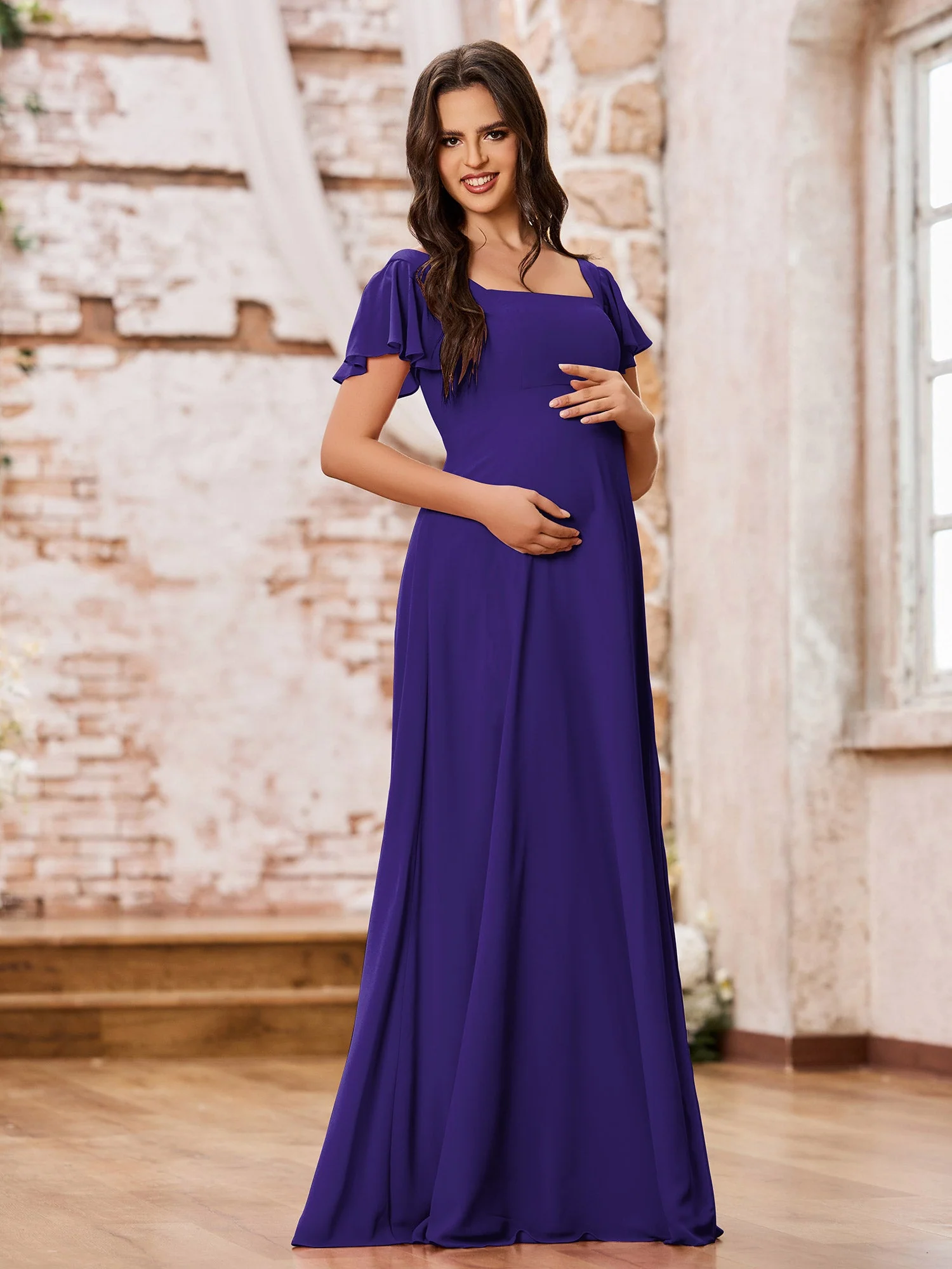 Chiffon Dresses with Square Neck and Fluttering Sleeves Regency - Image 3