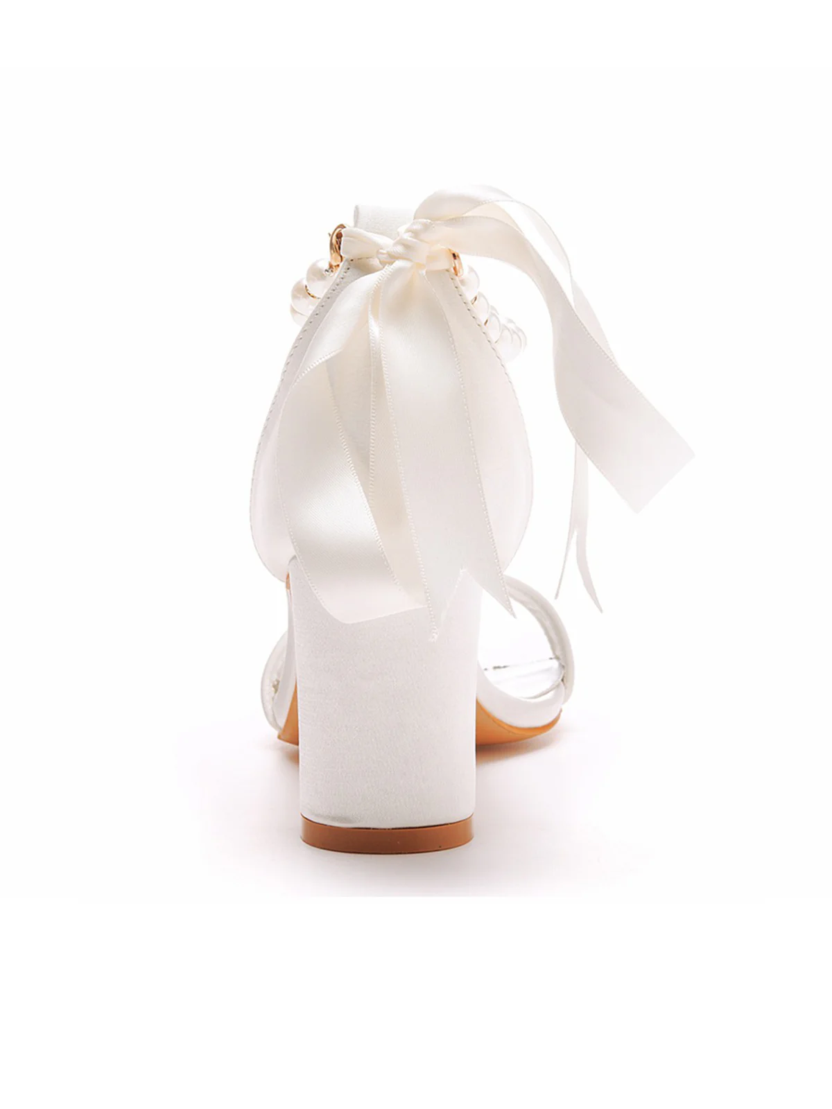 Elegant Pearl Ribbon Tie Open Toe Ankle Strap Block High Heels - Image 24