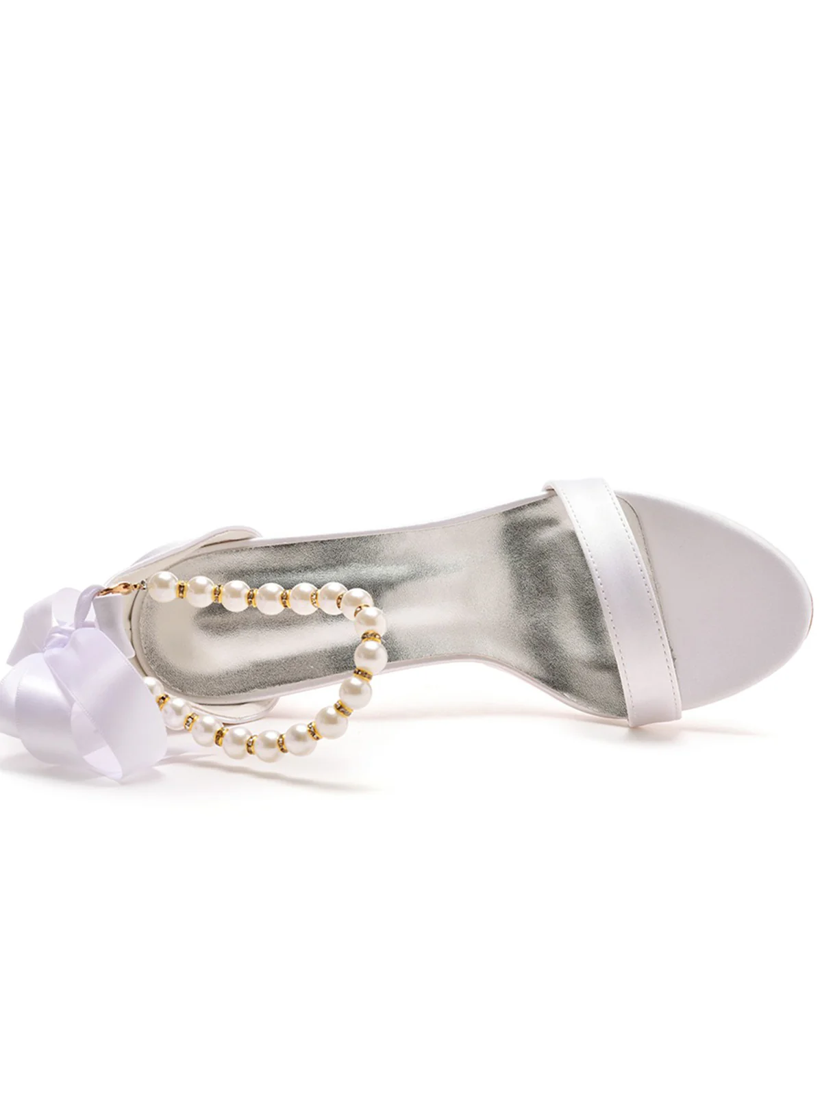 Elegant Pearl Ribbon Tie Open Toe Ankle Strap Block High Heels - Image 33