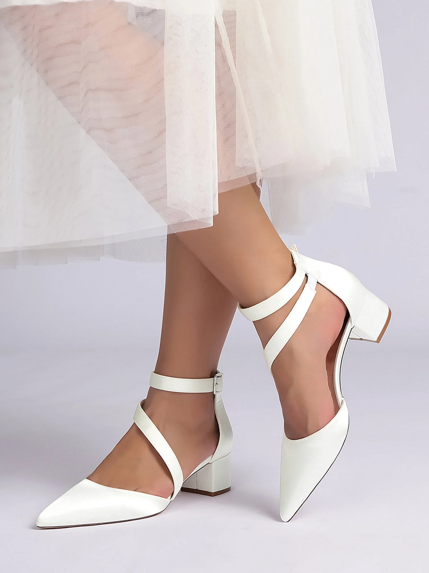 Elegant Satin Ankle Strap Kitten Heel Wedding Shoes - Image 10