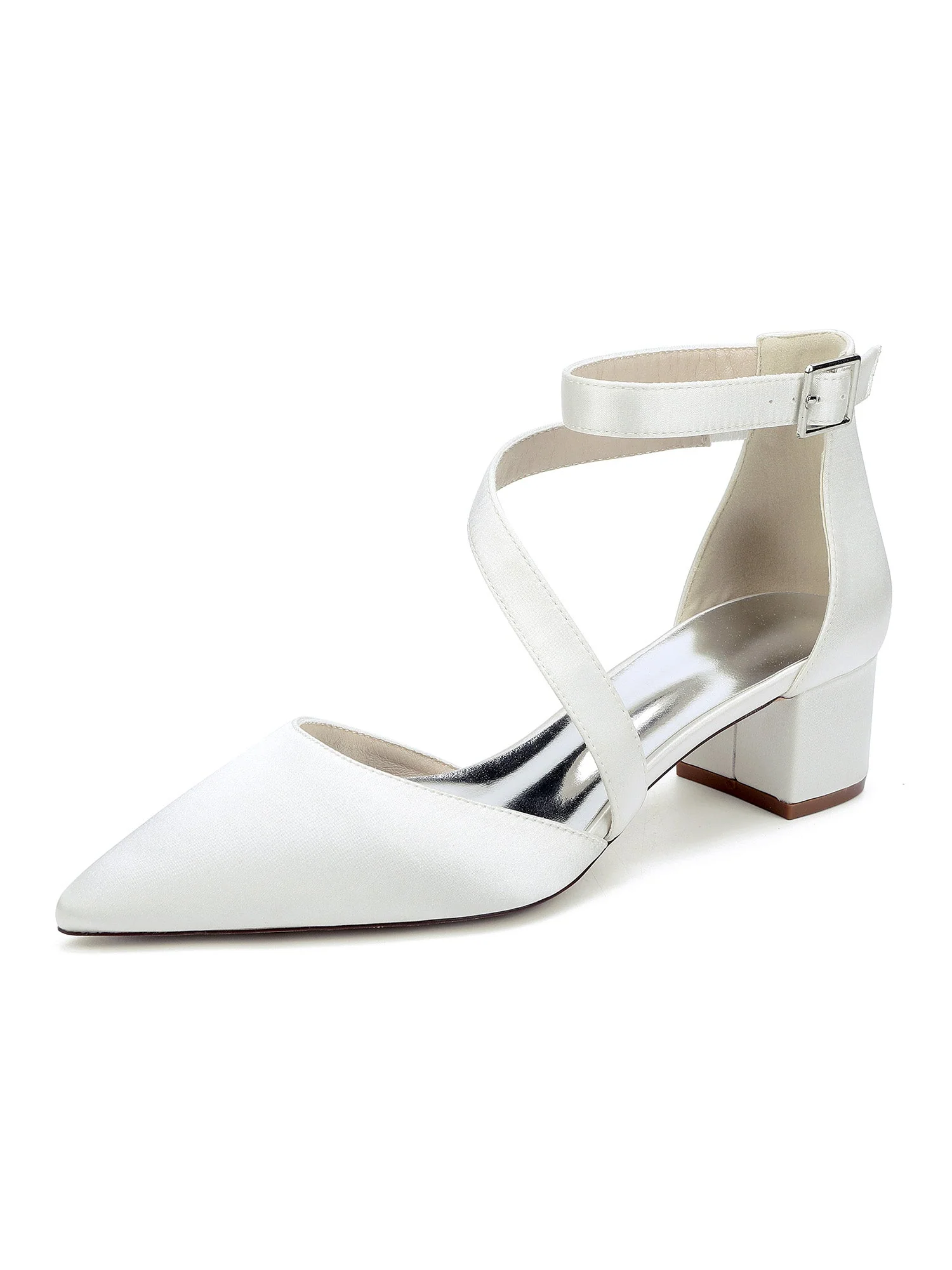 Elegant Satin Ankle Strap Kitten Heel Wedding Shoes - Image 11