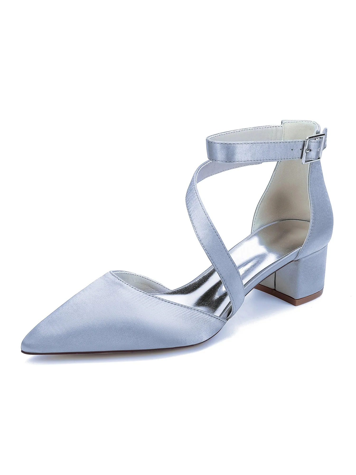 Elegant Satin Ankle Strap Kitten Heel Wedding Shoes - Image 12