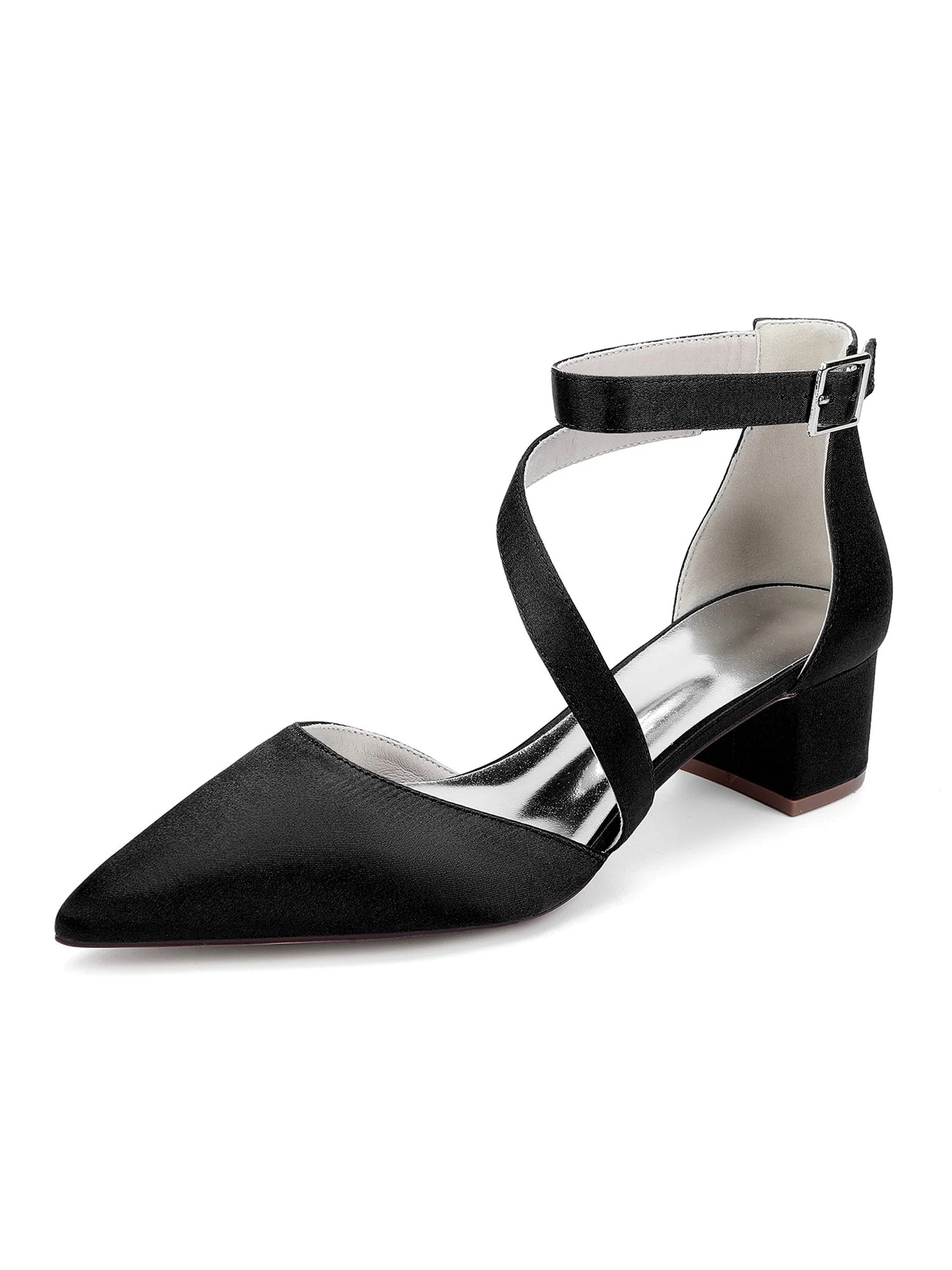 Elegant Satin Ankle Strap Kitten Heel Wedding Shoes - Image 7