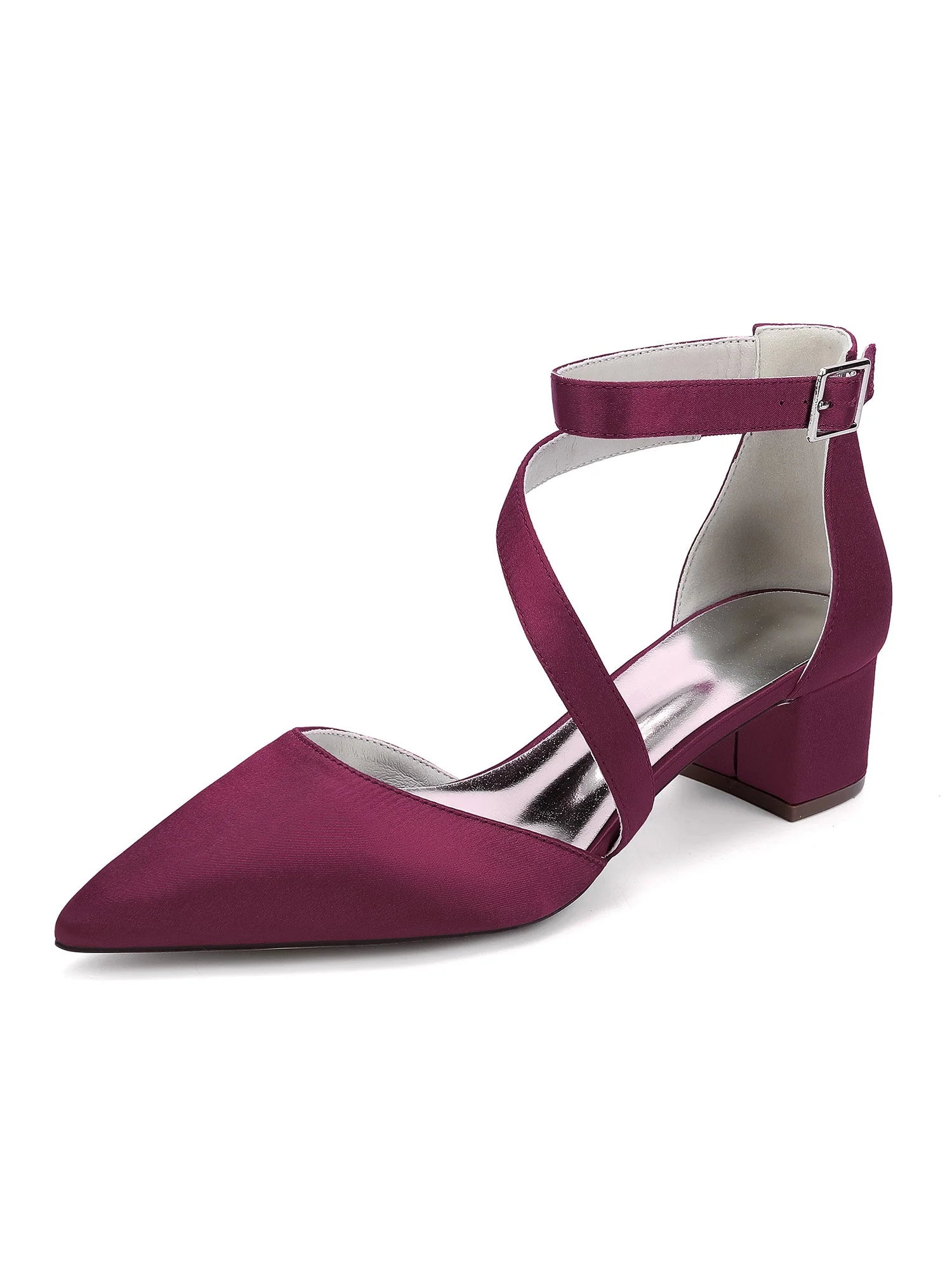 Elegant Satin Ankle Strap Kitten Heel Wedding Shoes - Image 8