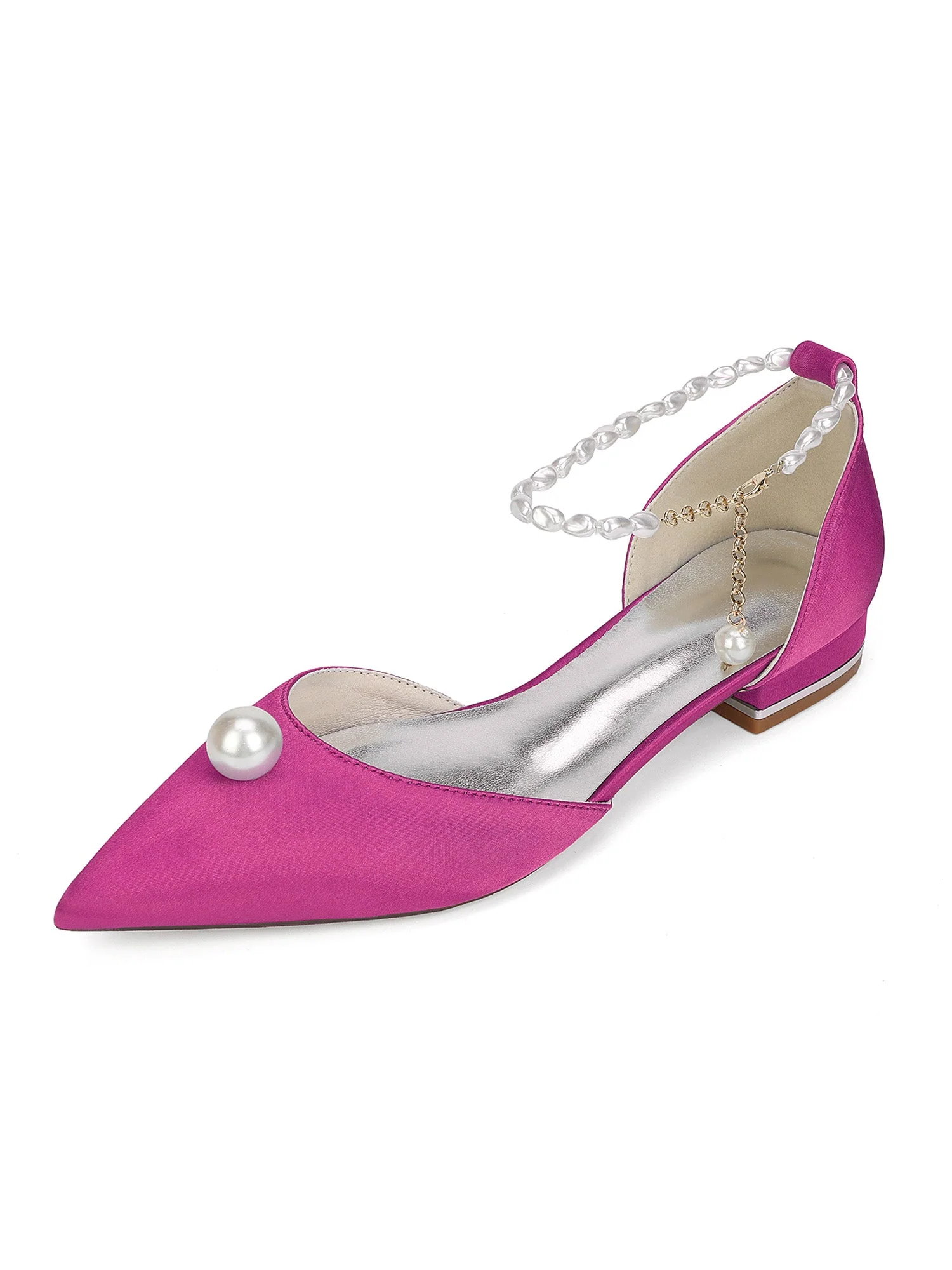 Pearl Ankle Strap Pointed Toe Women's Flats - Image 12