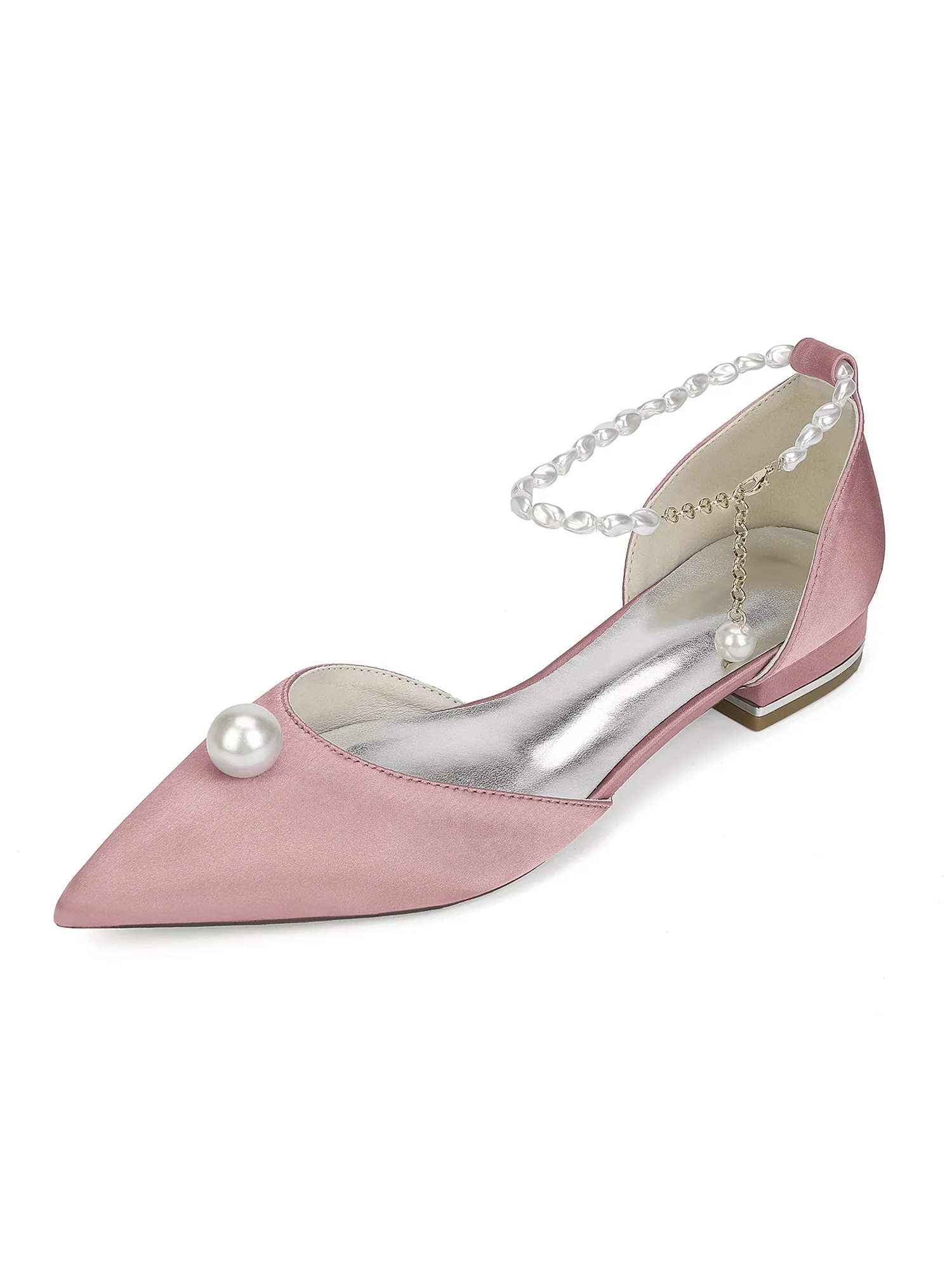 Pearl Ankle Strap Pointed Toe Women's Flats - Image 13