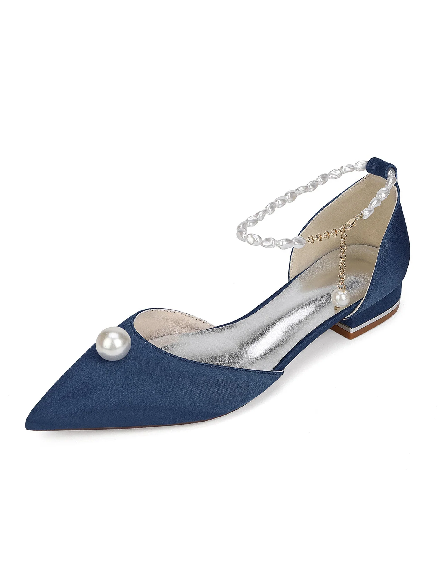 Pearl Ankle Strap Pointed Toe Women's Flats - Image 14