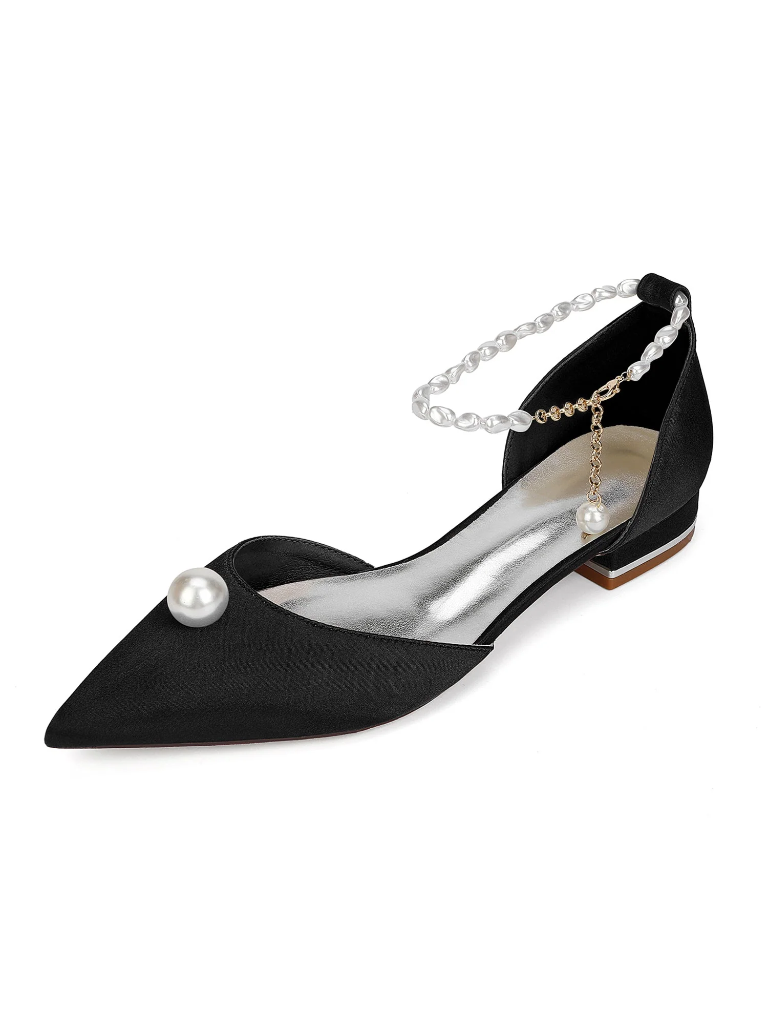Pearl Ankle Strap Pointed Toe Women's Flats - Image 6