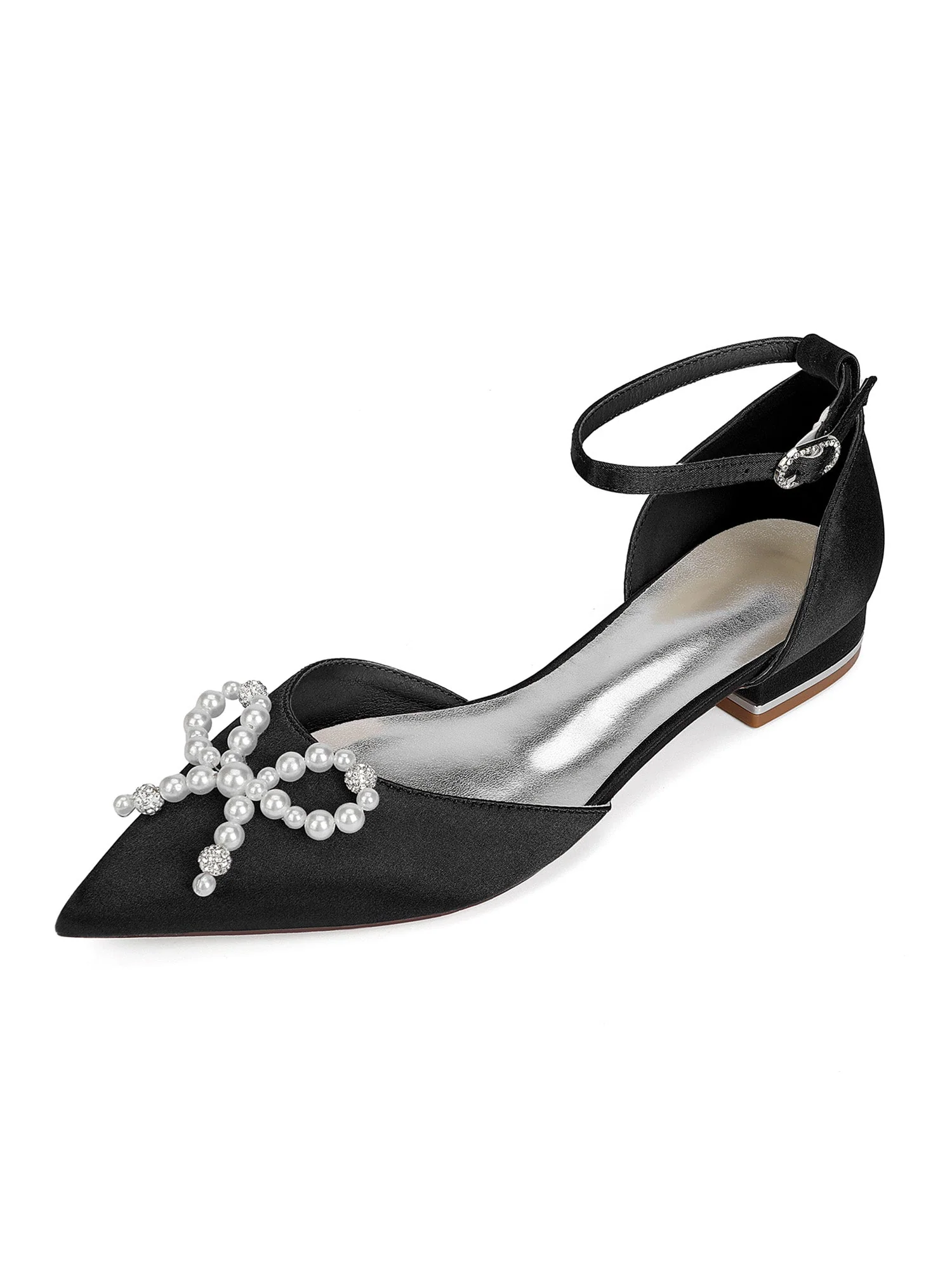 Pearl Satin Pointed Toe Women's Flats - Image 6