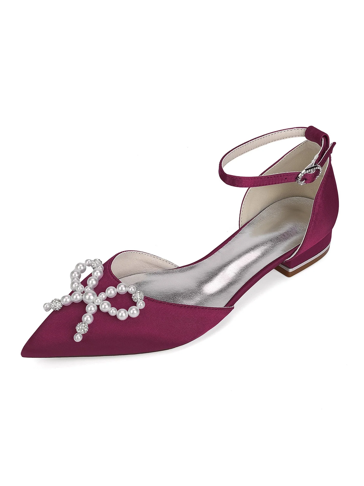 Pearl Satin Pointed Toe Women's Flats - Image 7