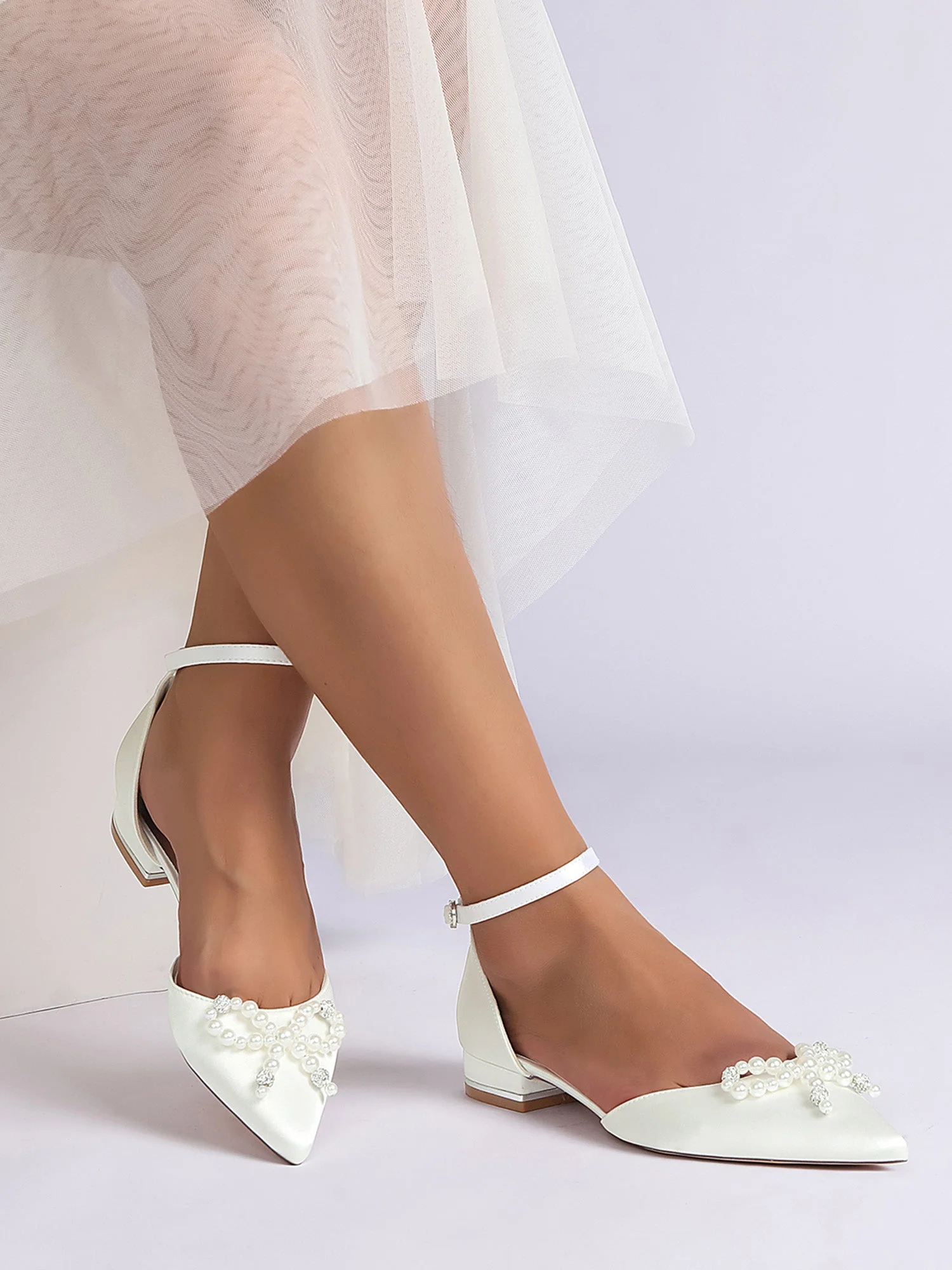 Pearl Satin Pointed Toe Women's Flats - Image 9