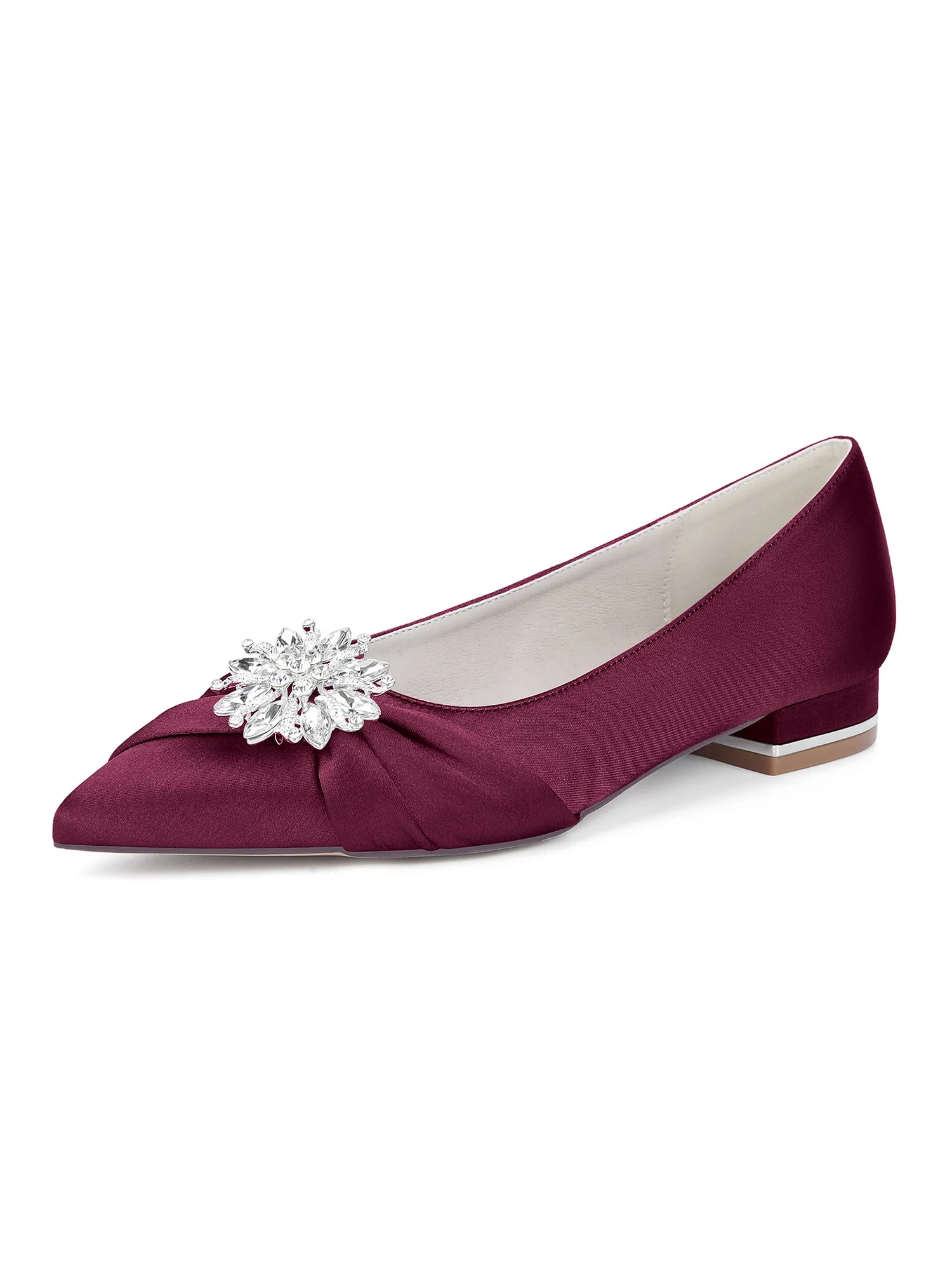 Retro Pointed Toe Faux Silk Rhinestones Low Chunky Heels - Image 10