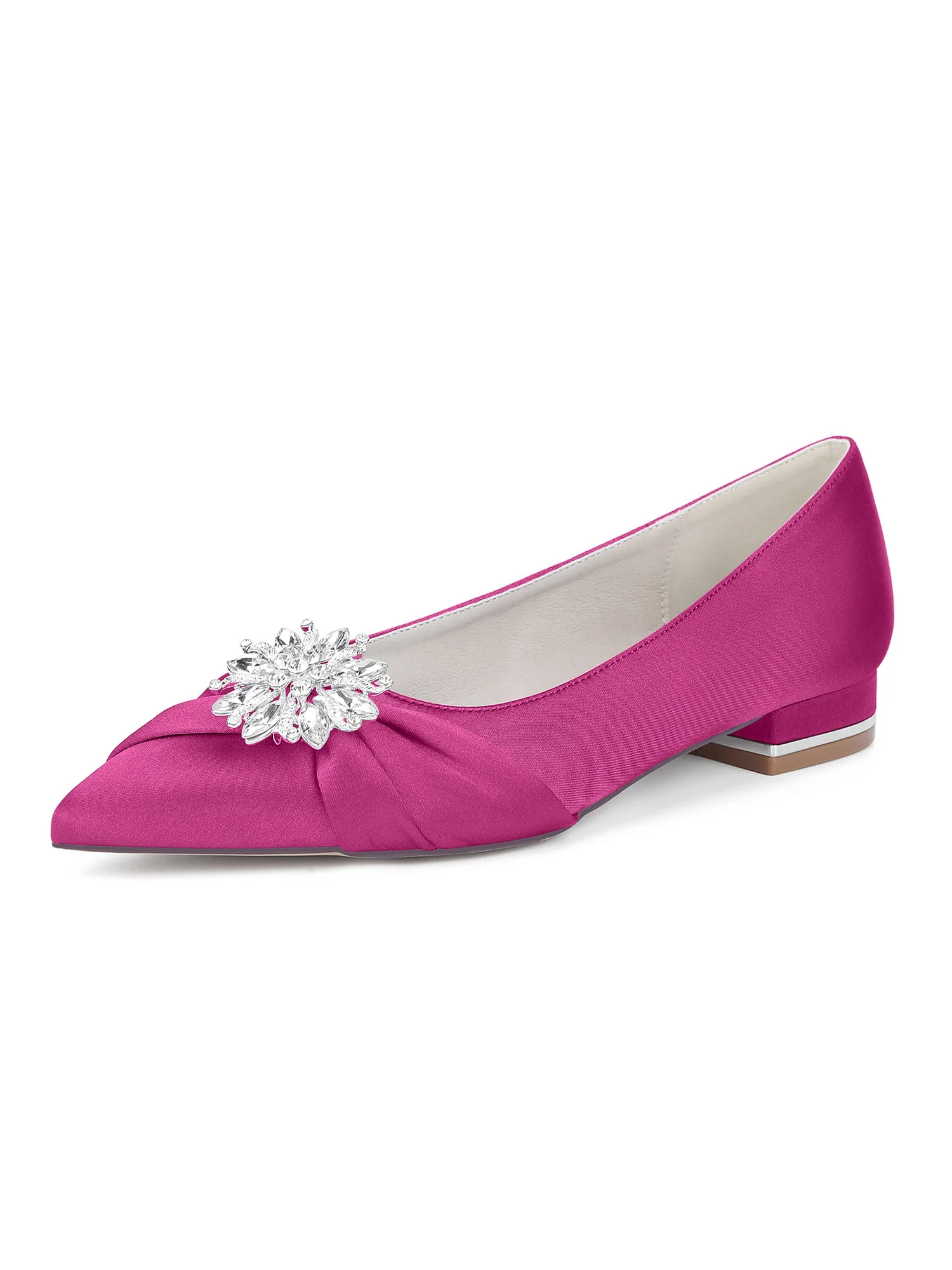 Retro Pointed Toe Faux Silk Rhinestones Low Chunky Heels - Image 11
