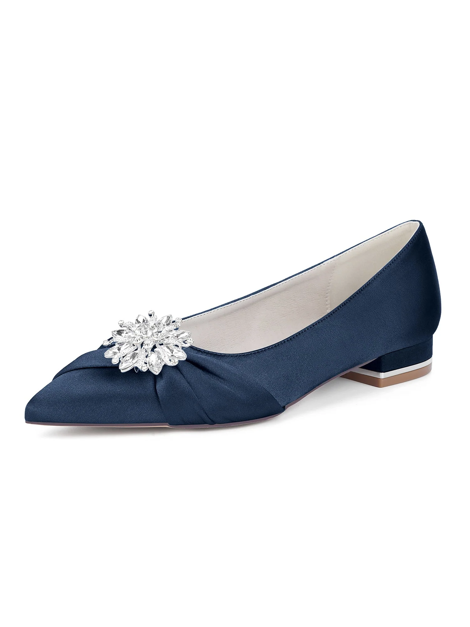 Retro Pointed Toe Faux Silk Rhinestones Low Chunky Heels - Image 12