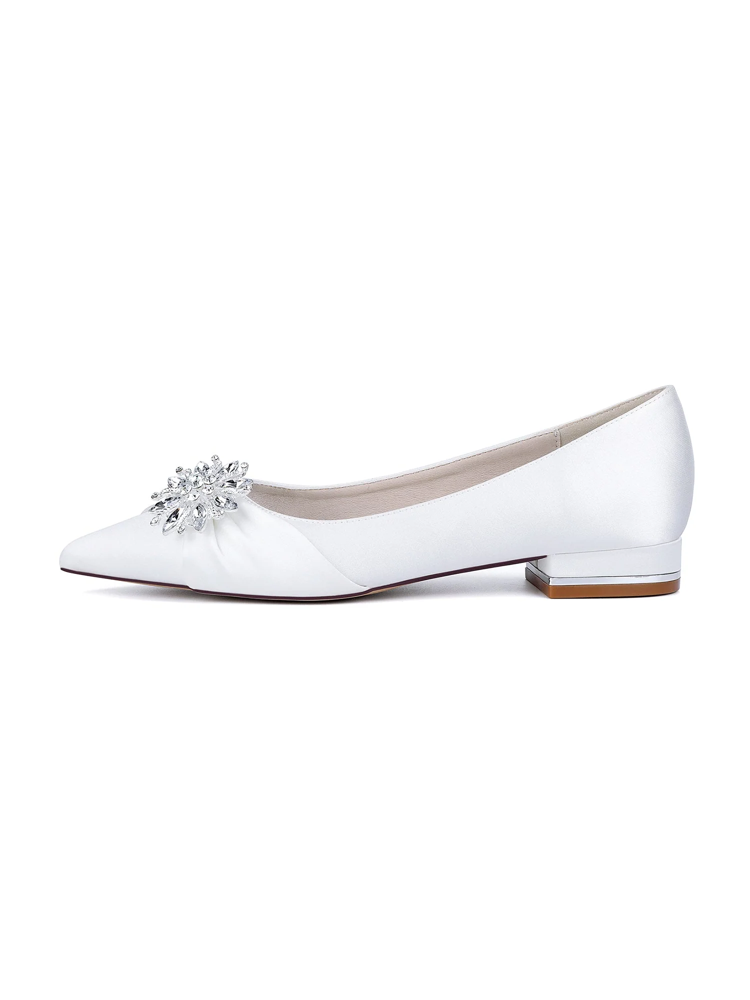 Retro Pointed Toe Faux Silk Rhinestones Low Chunky Heels - Image 3
