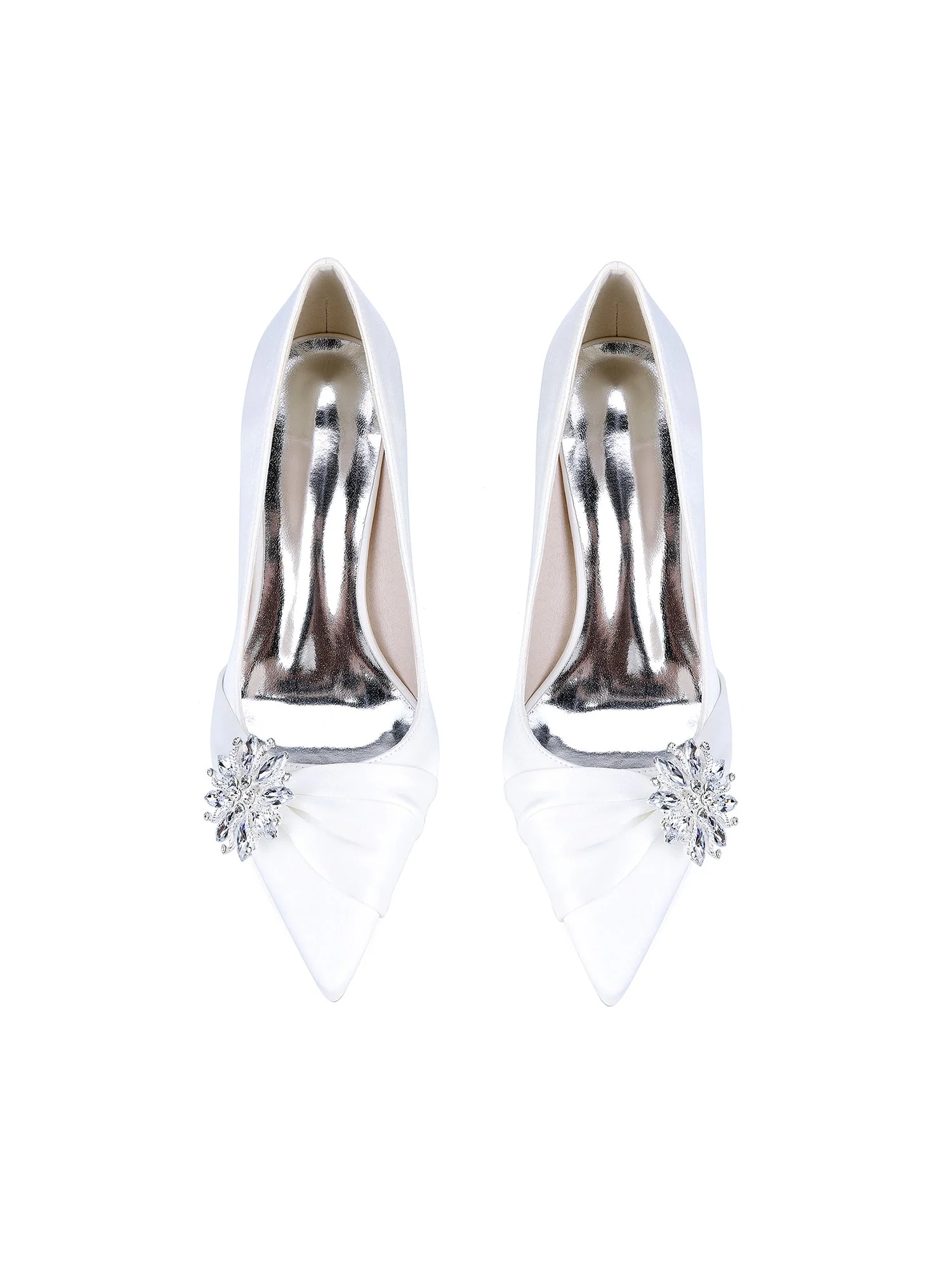 Retro Pointed Toe Faux Silk Rhinestones Low Chunky Heels - Image 5