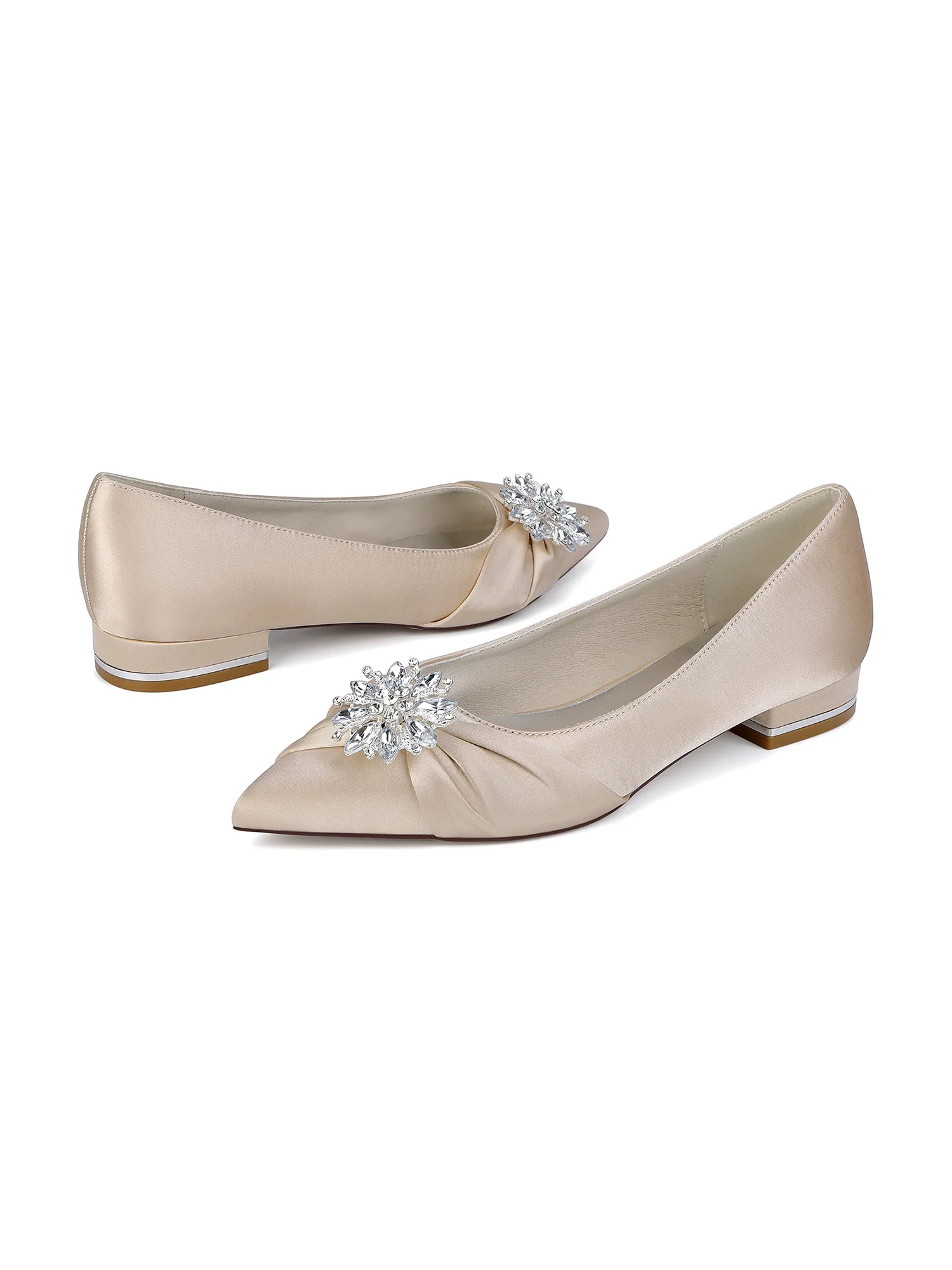 Retro Pointed Toe Faux Silk Rhinestones Low Chunky Heels - Image 6