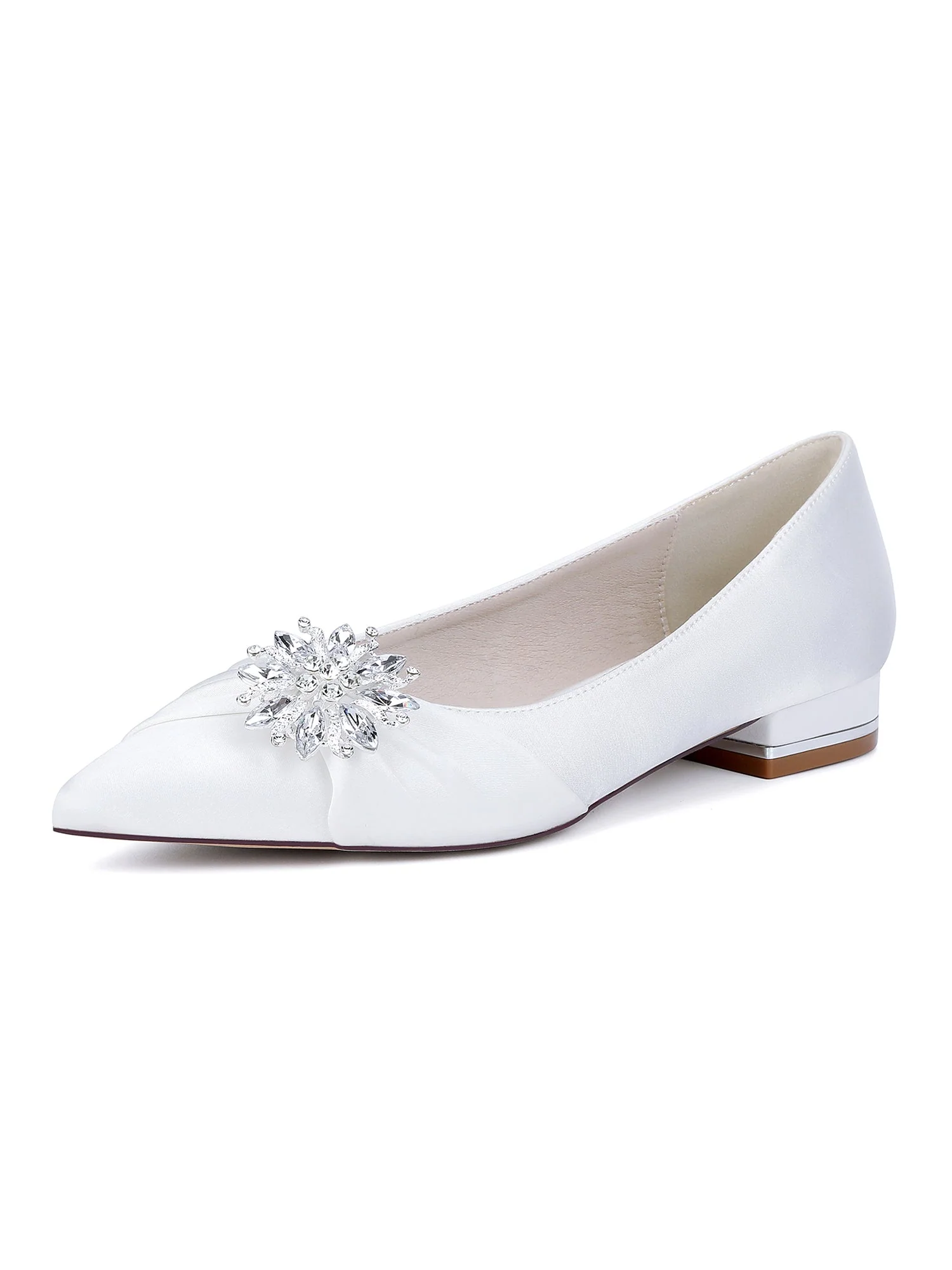Retro Pointed Toe Faux Silk Rhinestones Low Chunky Heels - Image 7