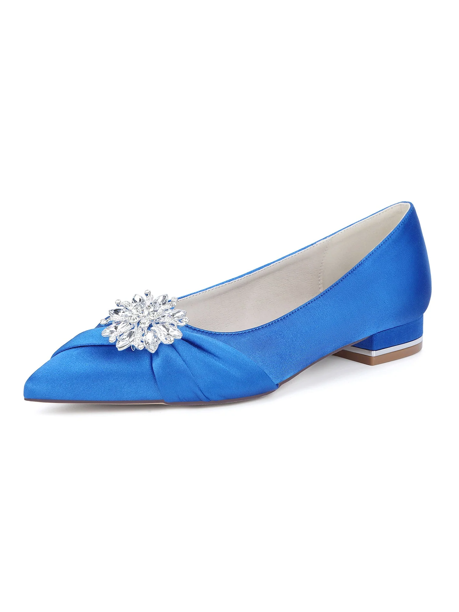 Retro Pointed Toe Faux Silk Rhinestones Low Chunky Heels - Image 8