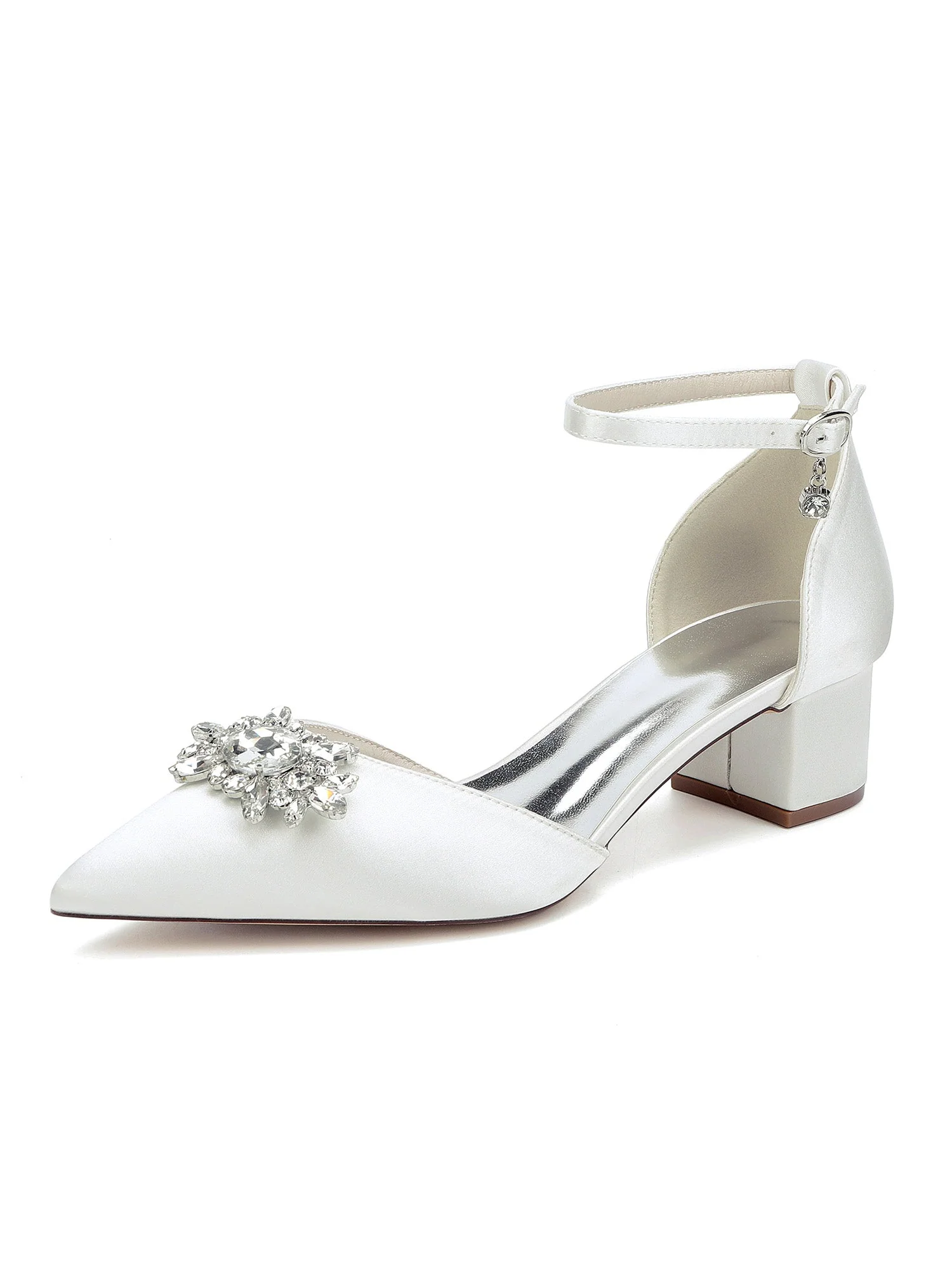 Rhinestone Satin Ankle Strap Women's Block Heel Shoes - Image 10