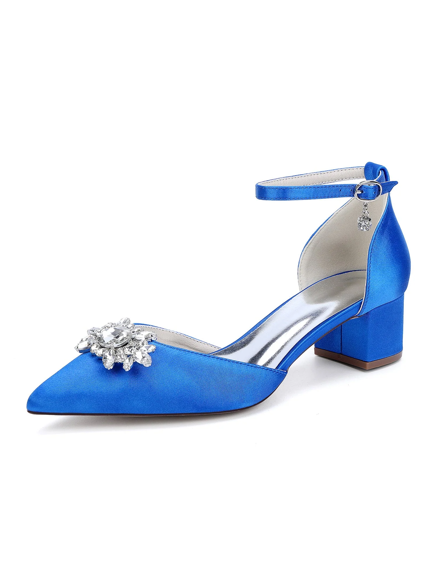 Rhinestone Satin Ankle Strap Women's Block Heel Shoes - Image 12