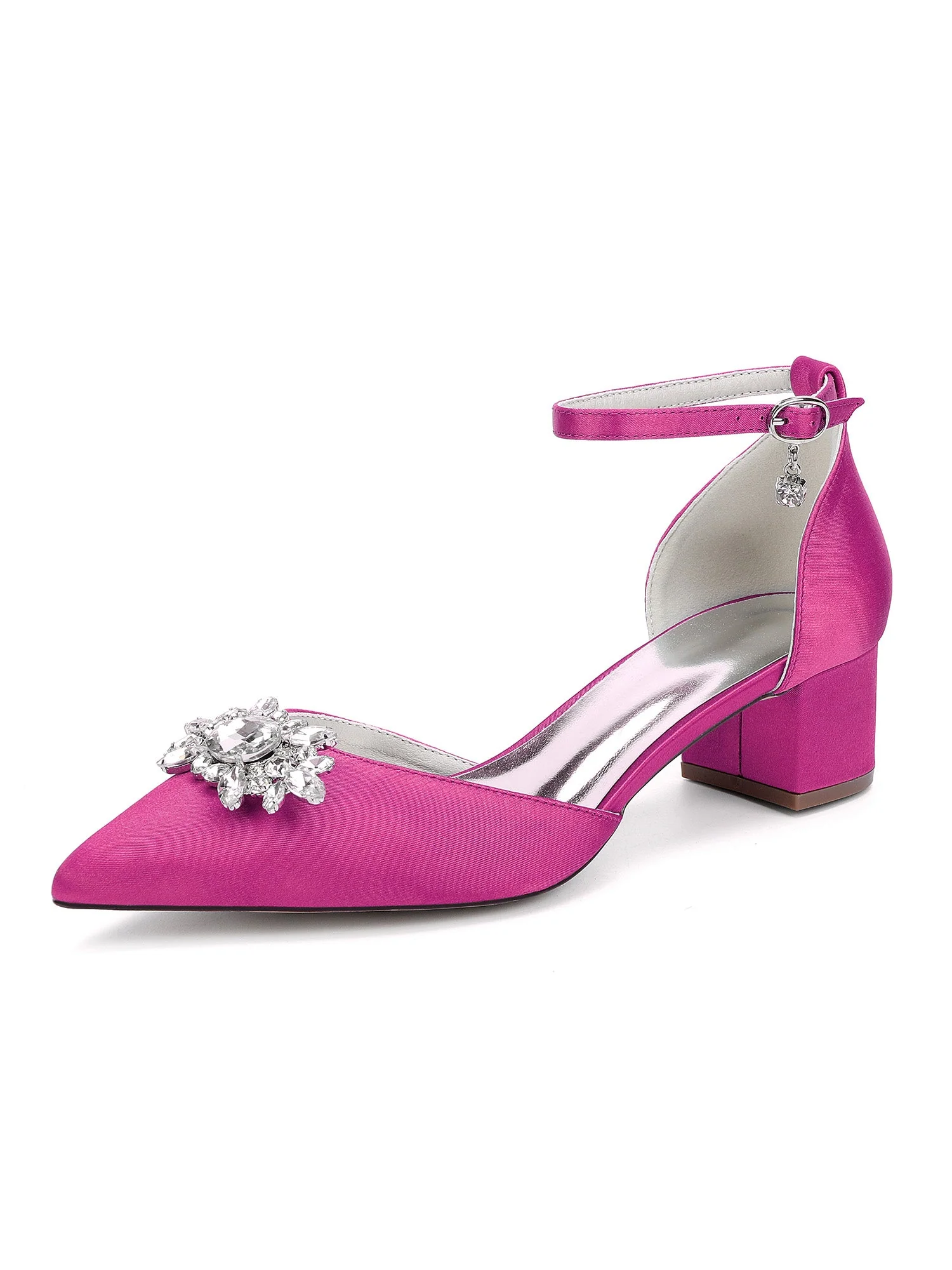 Rhinestone Satin Ankle Strap Women's Block Heel Shoes - Image 13