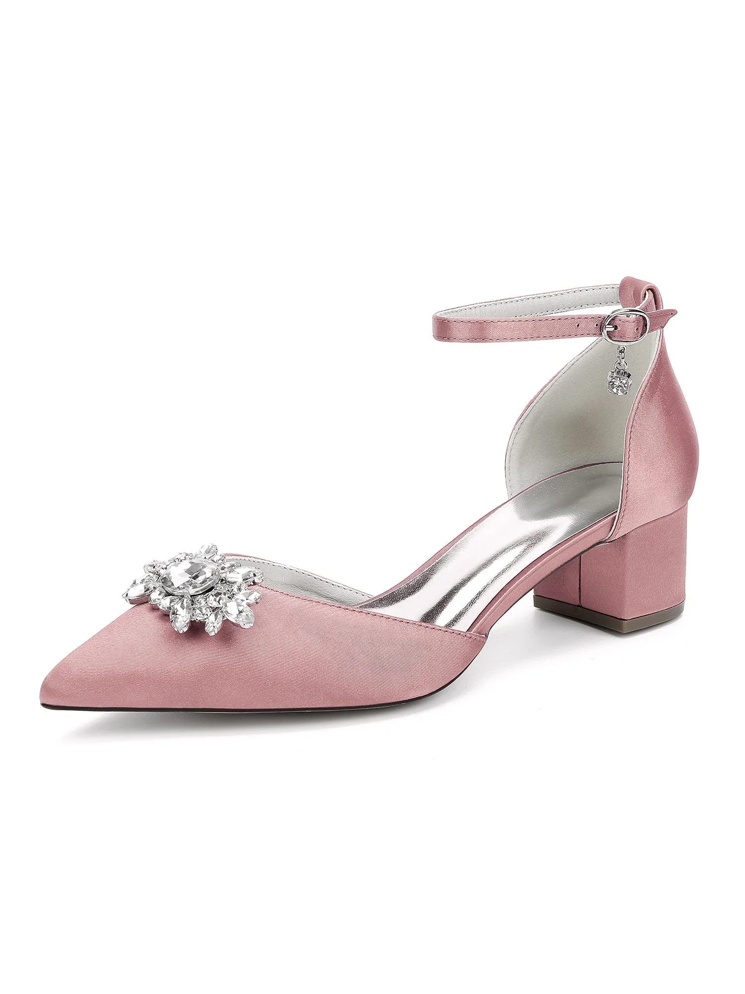 Rhinestone Satin Ankle Strap Women's Block Heel Shoes - Image 14
