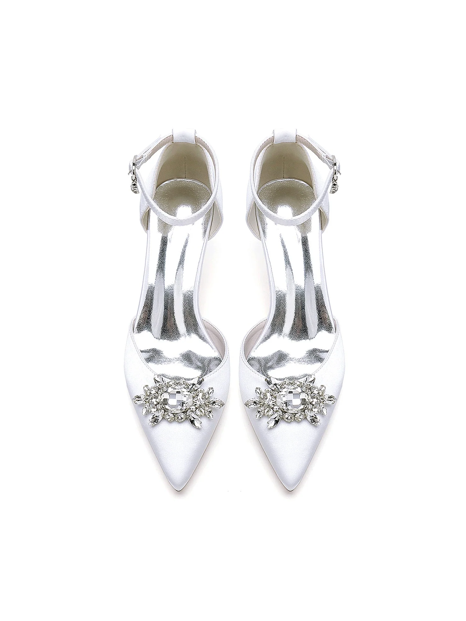 Rhinestone Satin Ankle Strap Women's Block Heel Shoes - Image 4