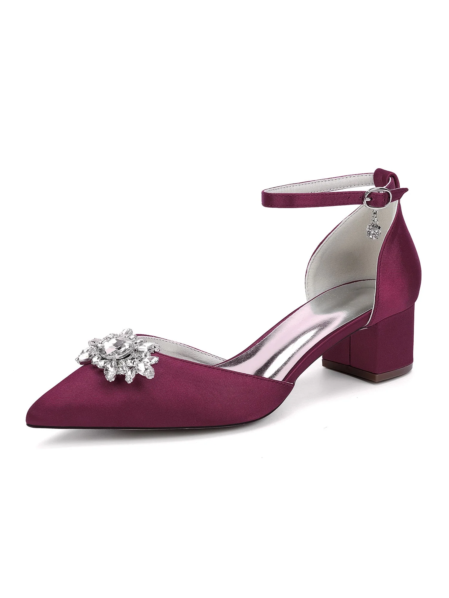 Rhinestone Satin Ankle Strap Women's Block Heel Shoes - Image 8