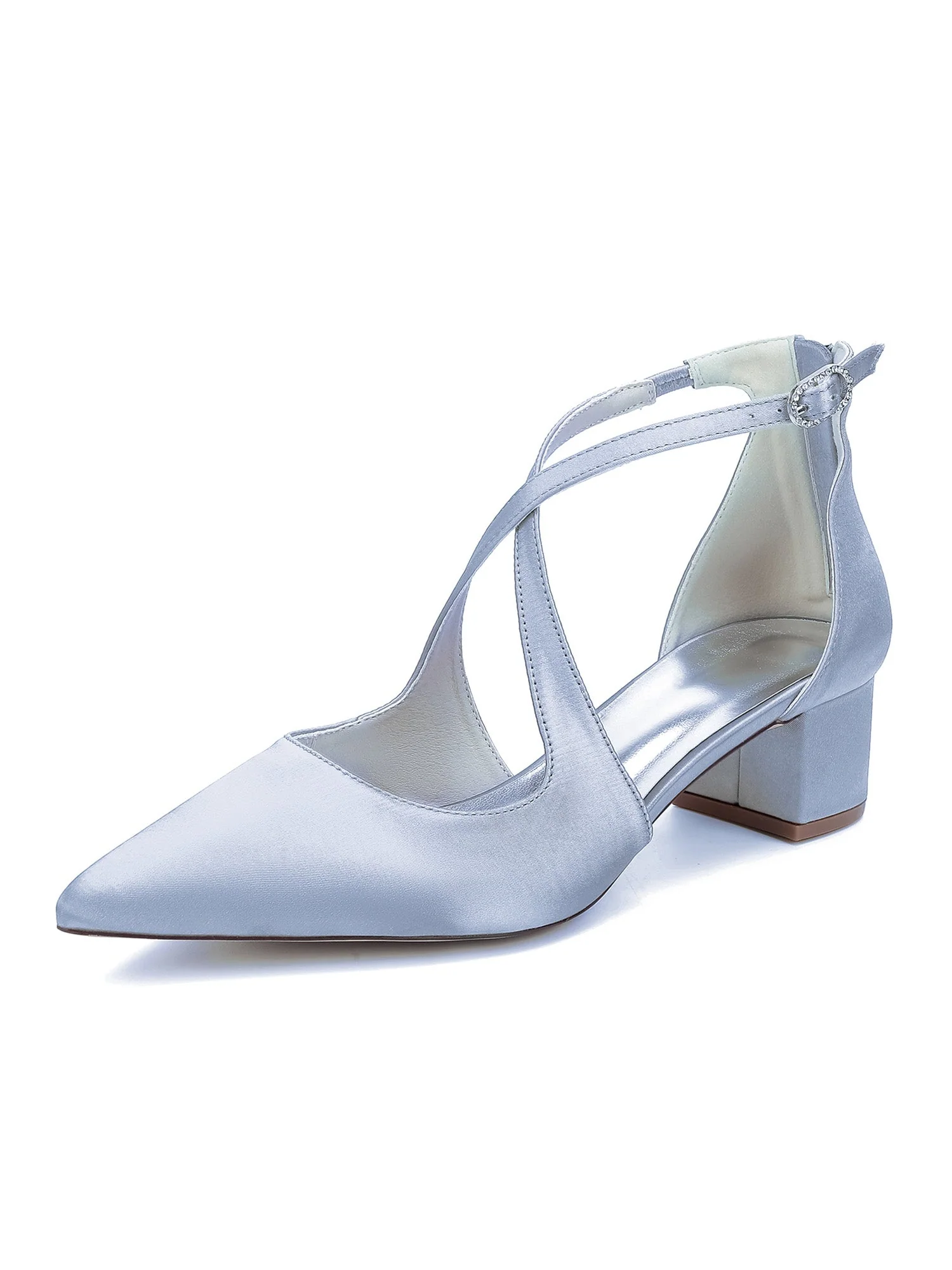Simple Satin Pointed Toe Kitten Heel Shoes - Image 10