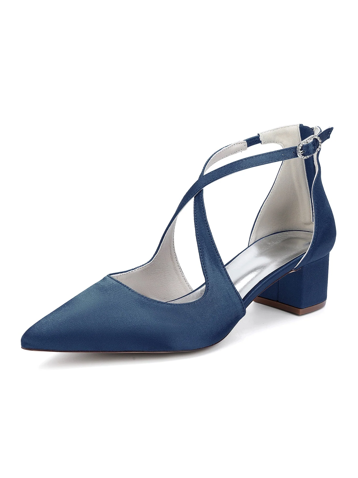 Simple Satin Pointed Toe Kitten Heel Shoes - Image 14