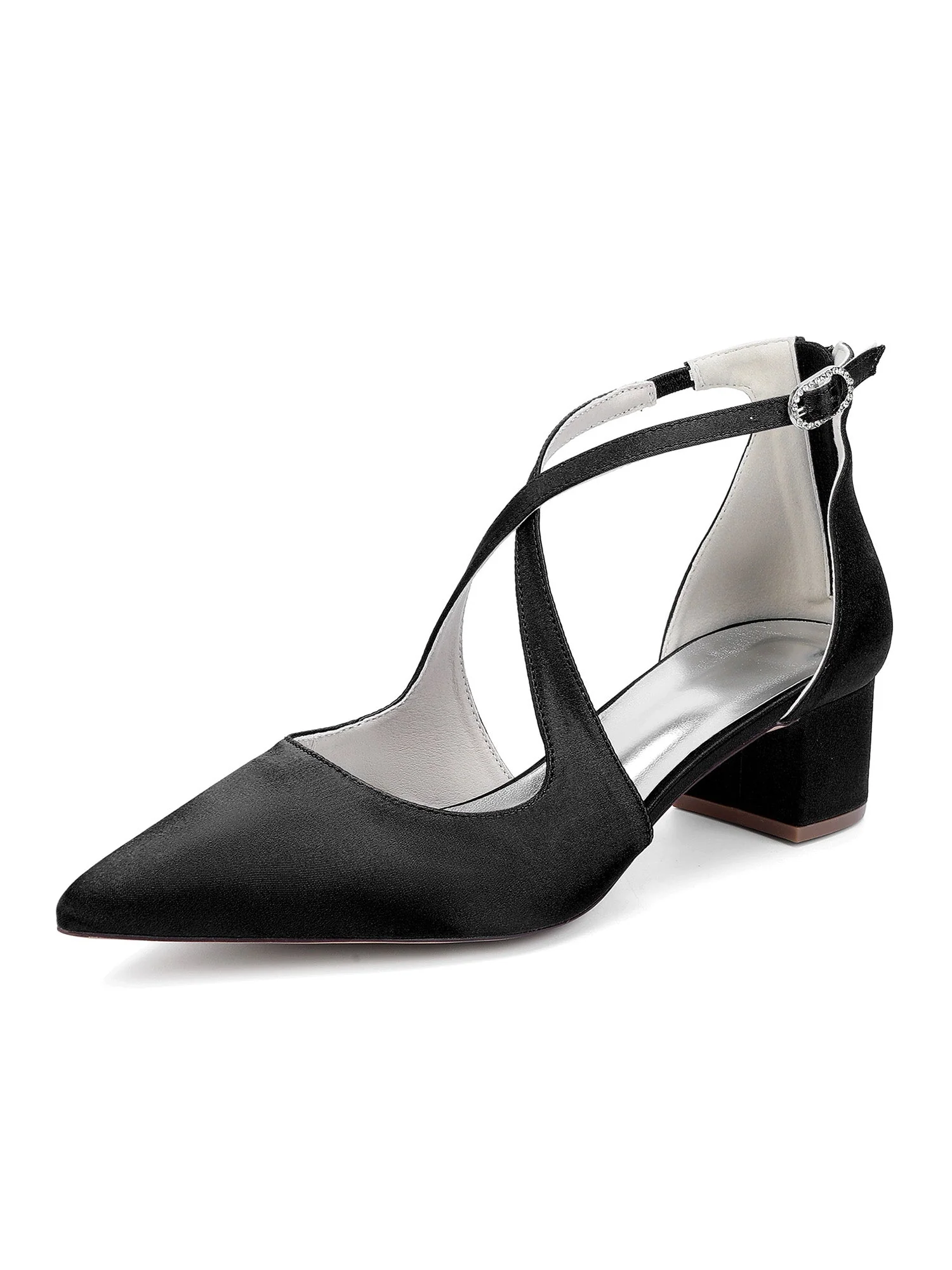 Simple Satin Pointed Toe Kitten Heel Shoes - Image 15