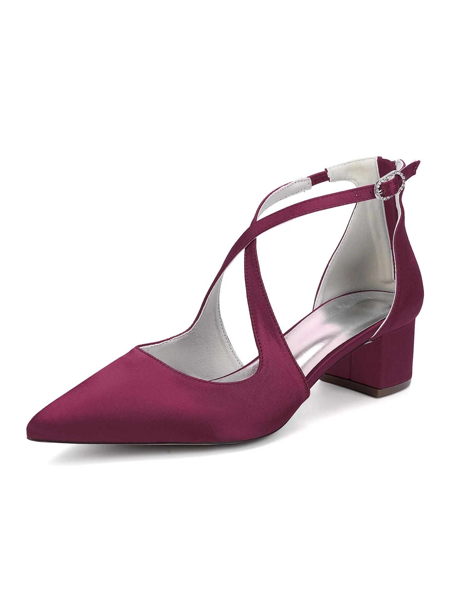 Simple Satin Pointed Toe Kitten Heel Shoes - Image 16