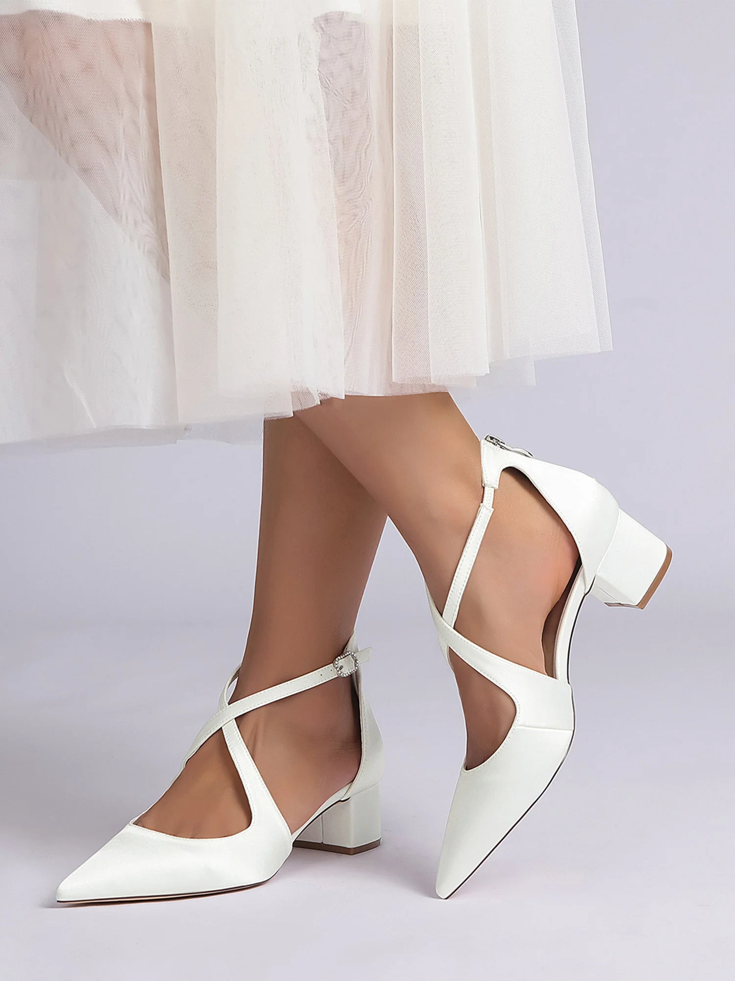 Simple Satin Pointed Toe Kitten Heel Shoes - Image 7