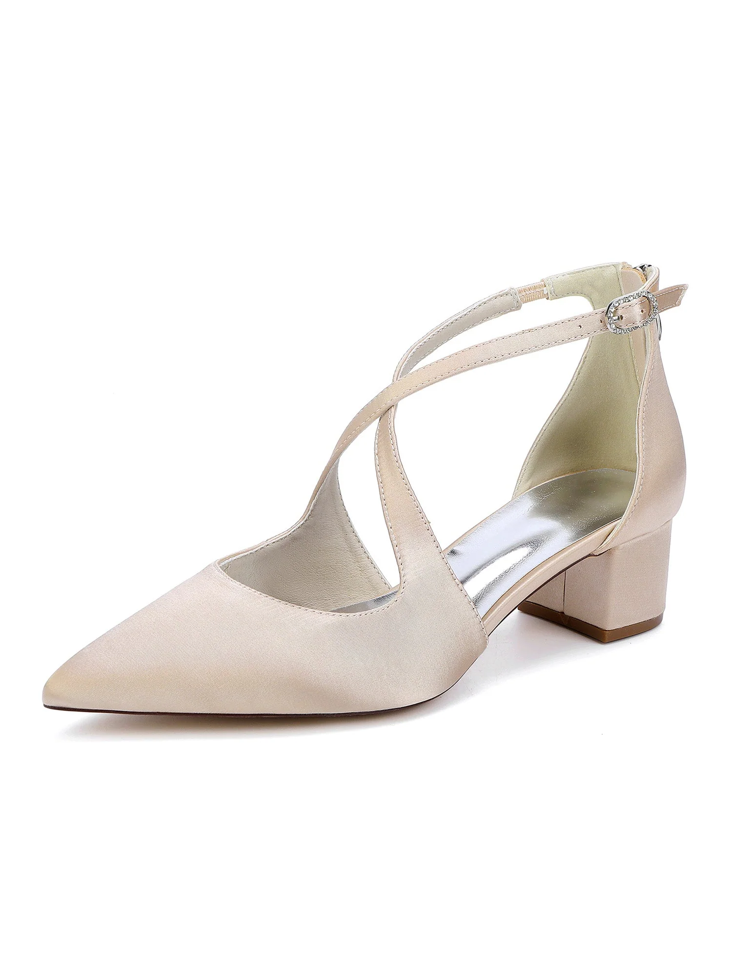 Simple Satin Pointed Toe Kitten Heel Shoes - Image 8
