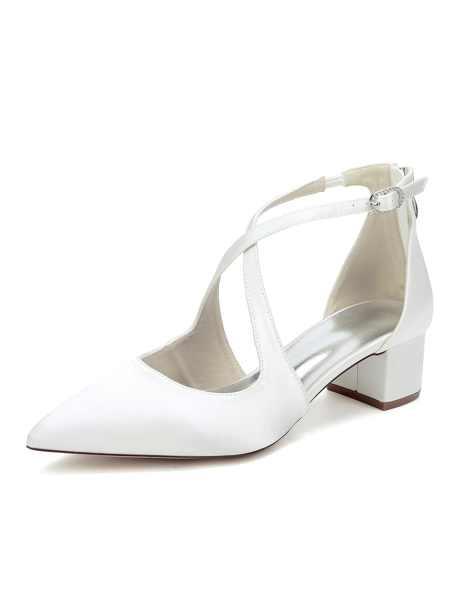Simple Satin Pointed Toe Kitten Heel Shoes - Image 9