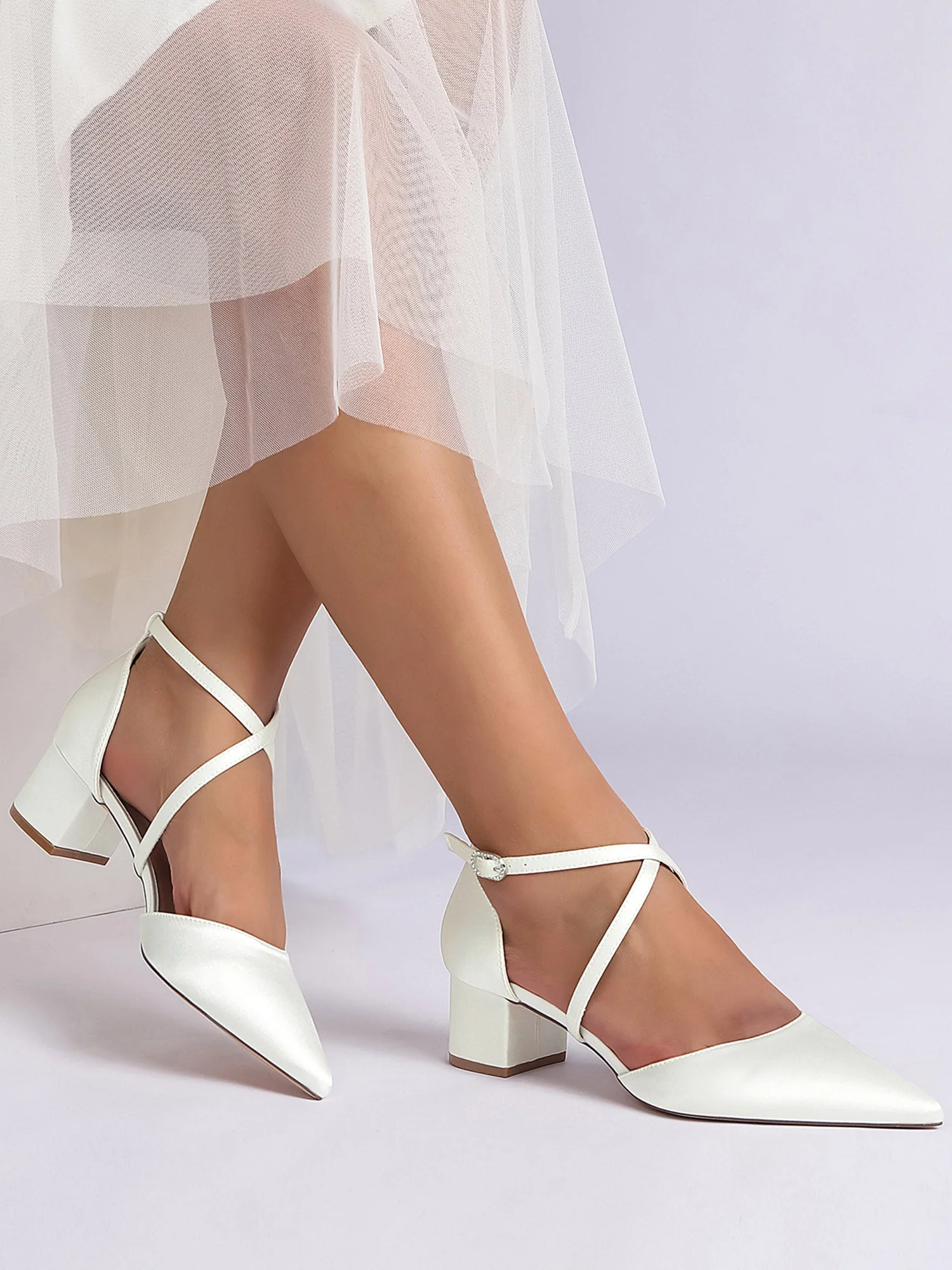 Simple Women's Satin Block Heel Shoes - Image 10