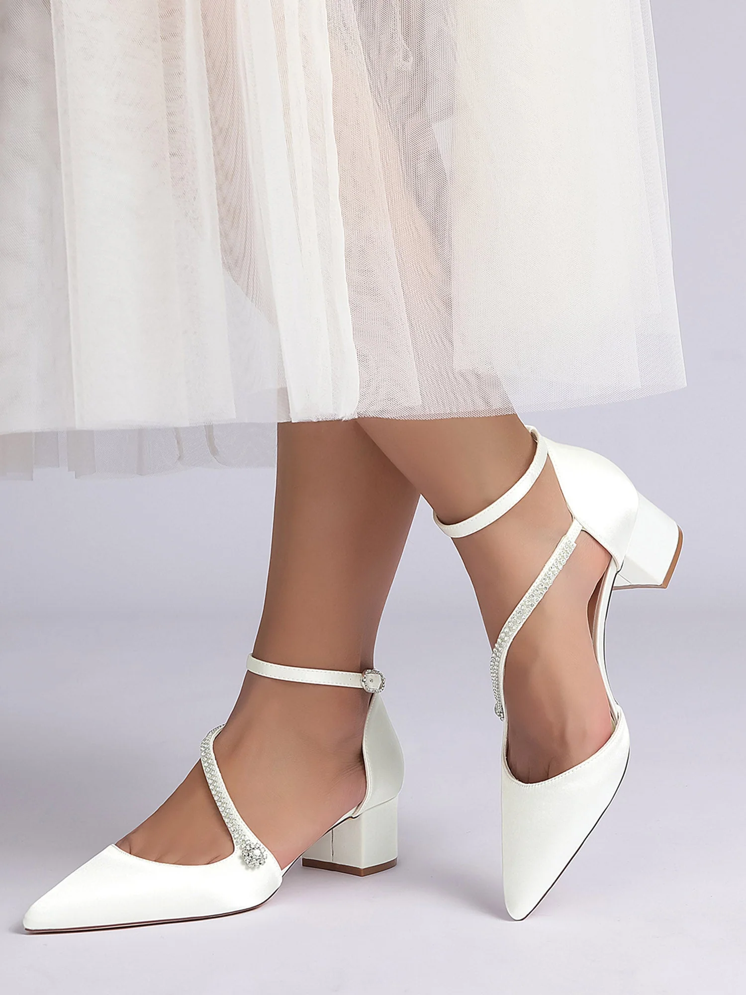 Women's Rhinestone Pointed Toe Block Heels - Image 9