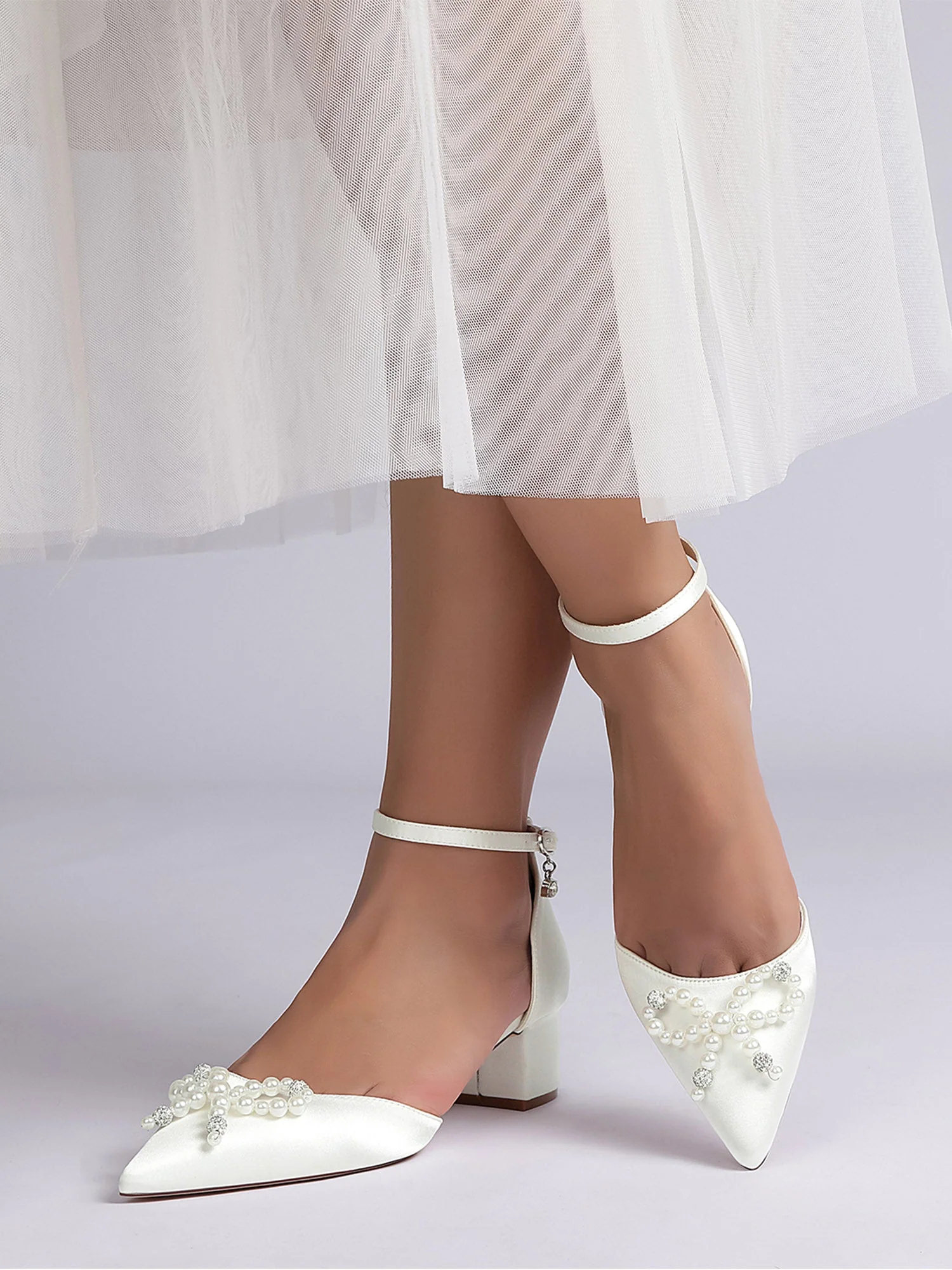 Women's Satin Ankle Strap Block Heel Shoes - Image 6